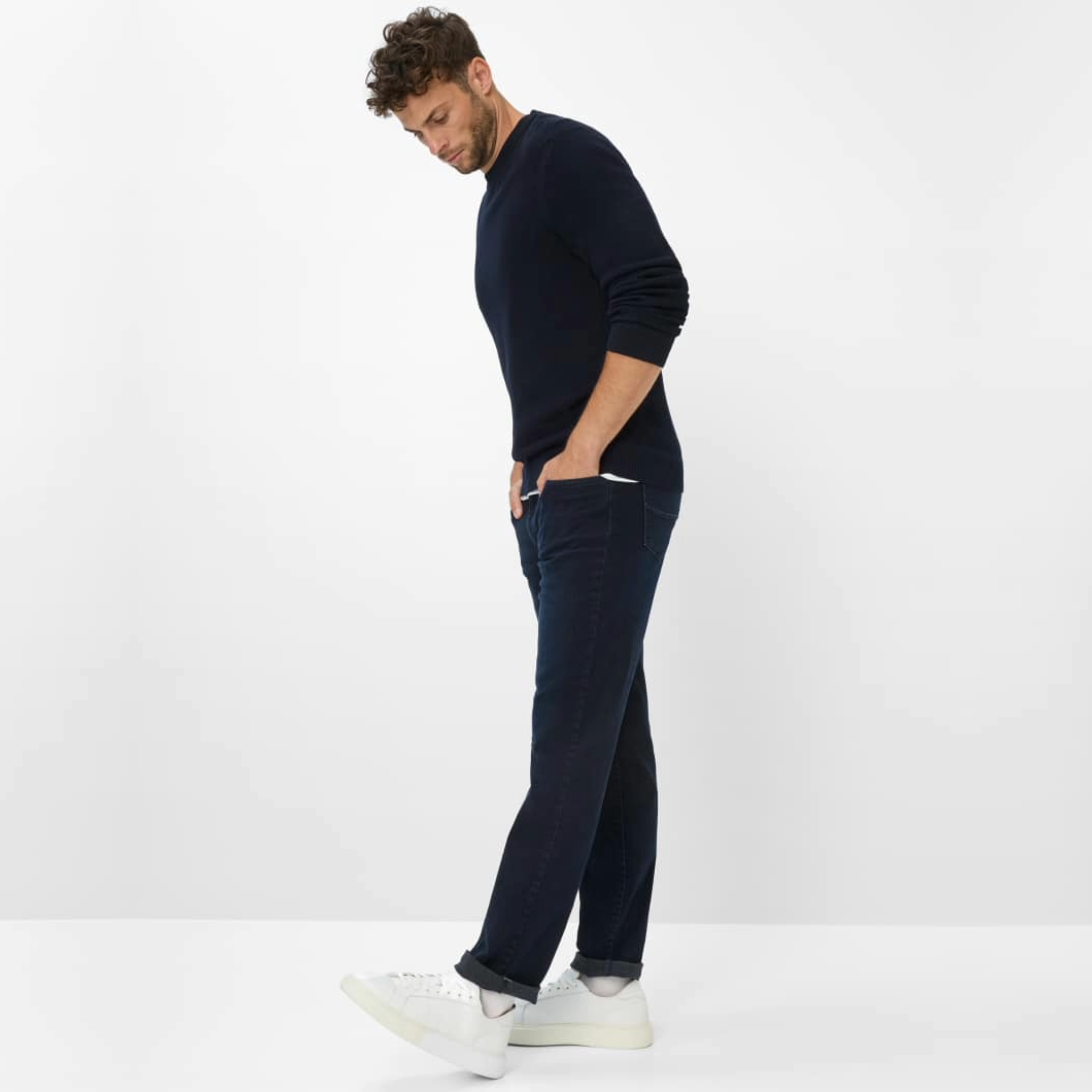 Brax Roy Cotton-Wool Crew Neck Jumper - Navy