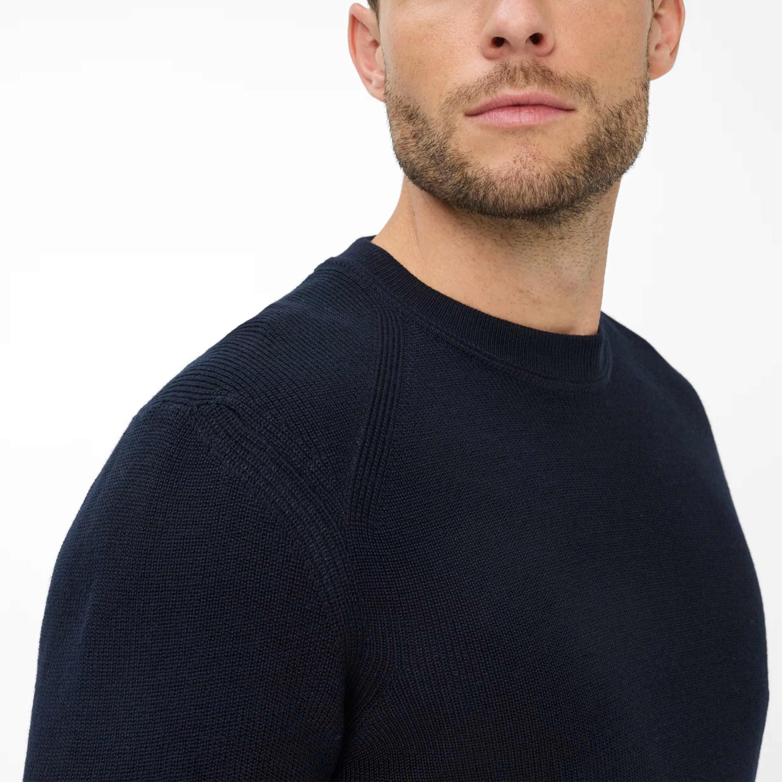 Brax Roy Cotton-Wool Crew Neck Jumper - Navy