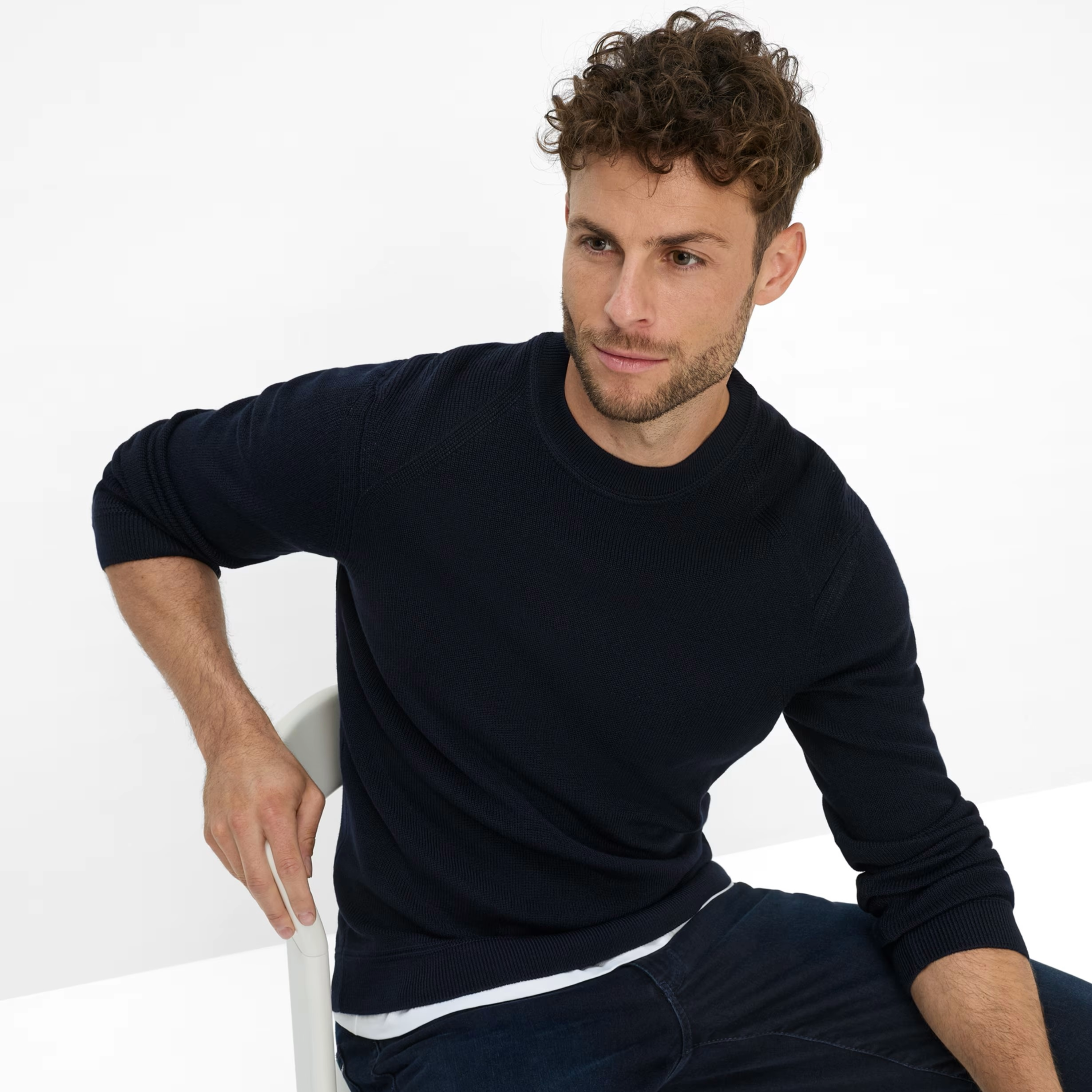 Brax Roy Cotton-Wool Crew Neck Jumper - Navy