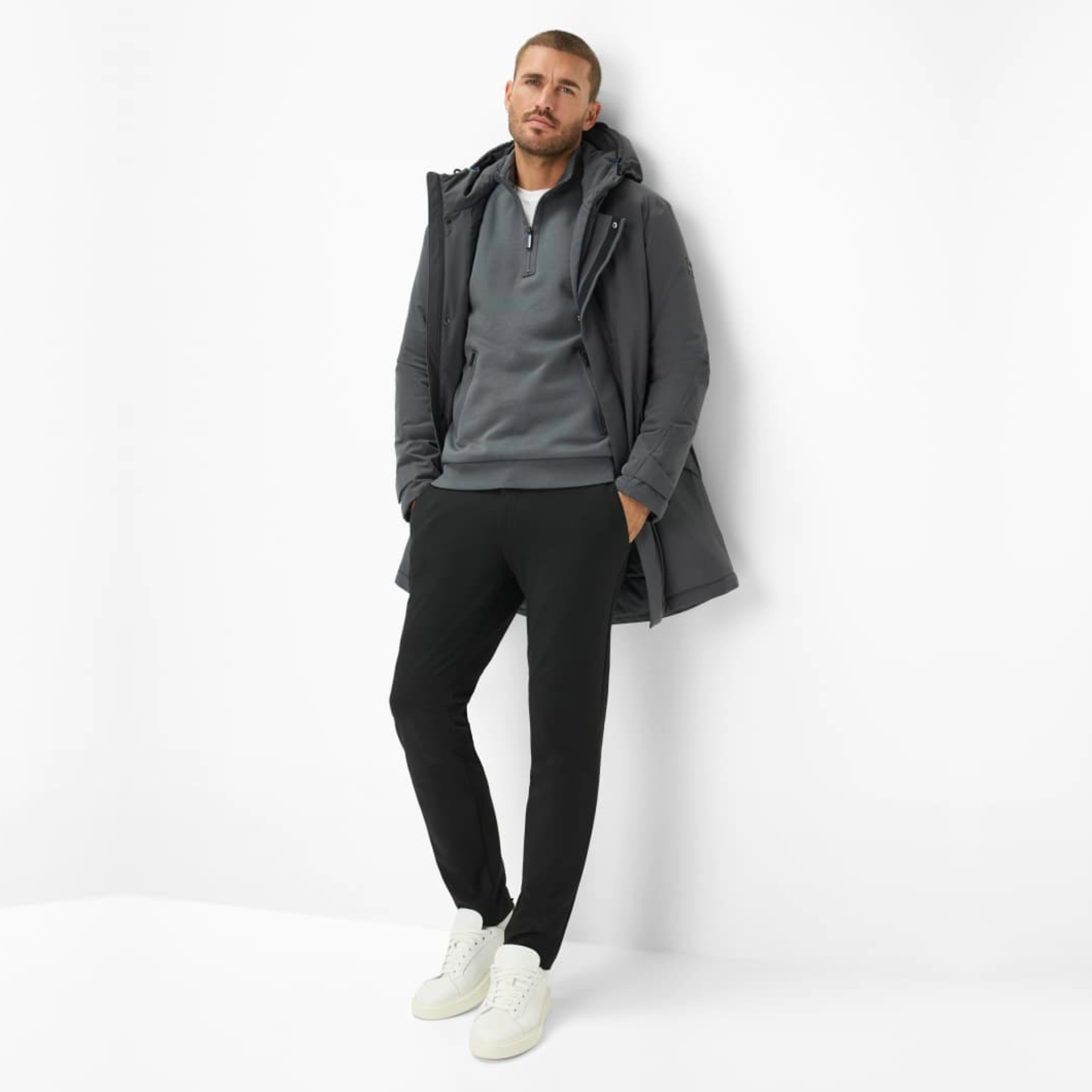 Brax Sion 1/2 Zip Jersey Sweatshirt - Elephant Grey