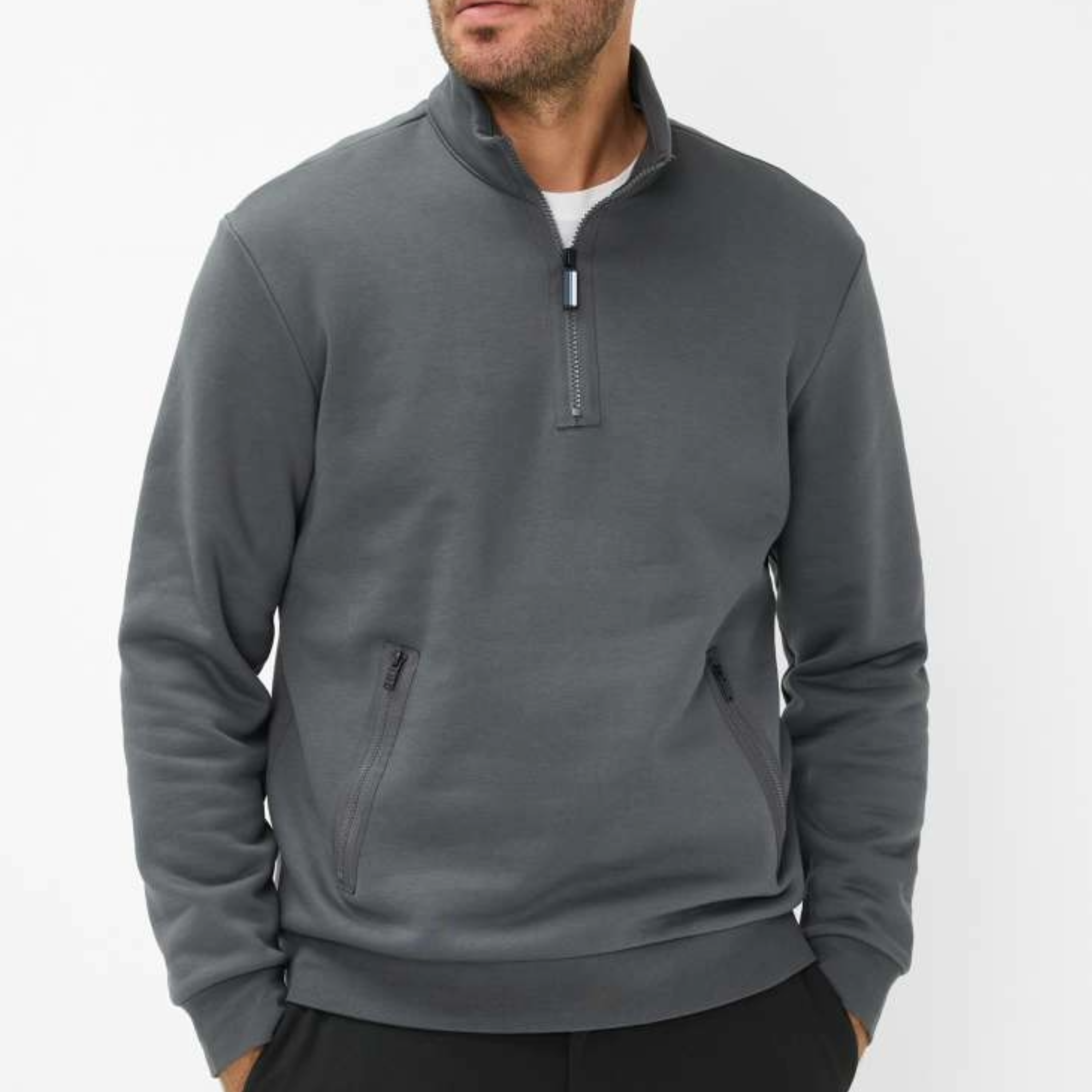 Brax Sion 1/2 Zip Jersey Sweatshirt - Elephant Grey