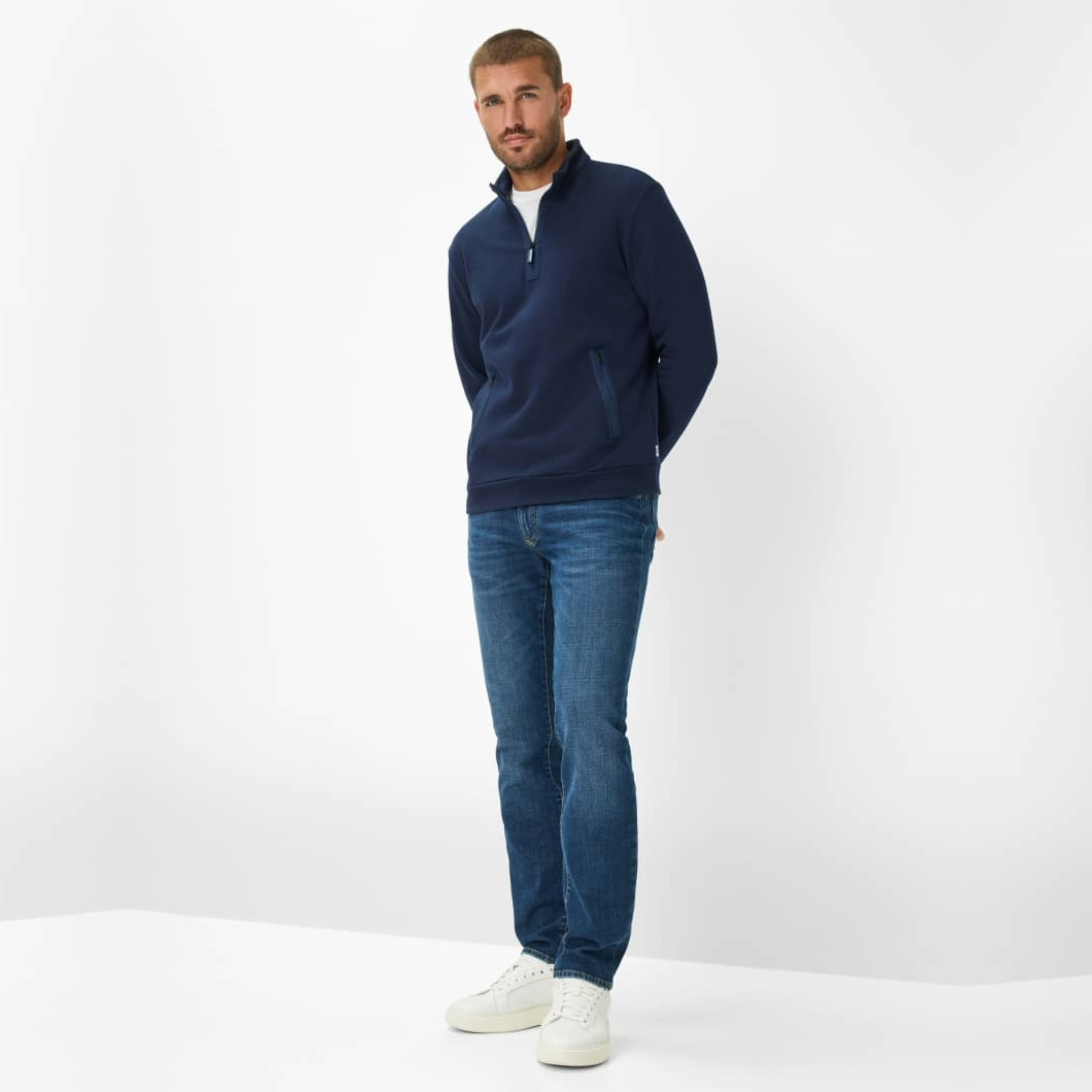 Brax Sion 1/2 Zip Jersey Sweatshirt - Navy