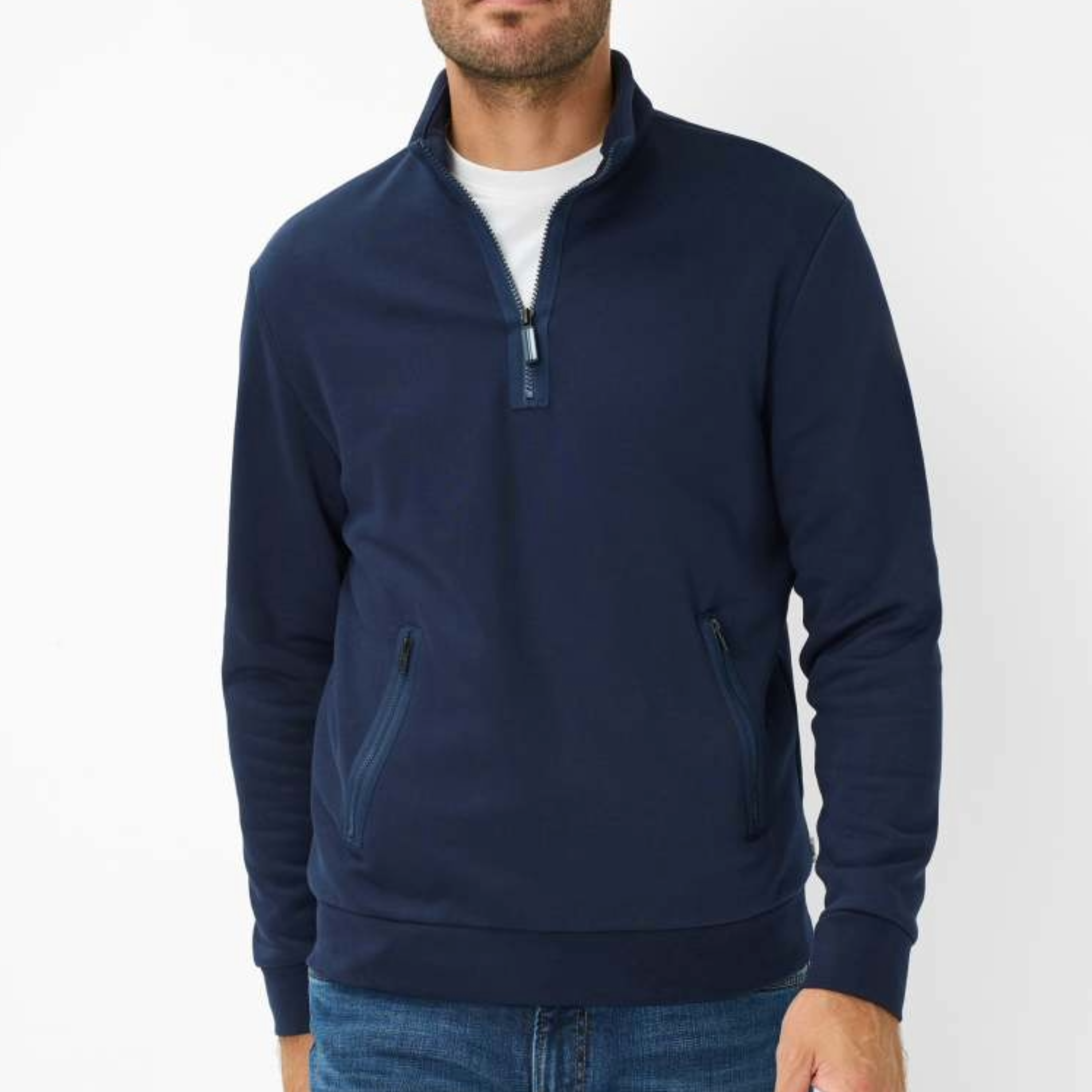 Brax Sion 1/2 Zip Jersey Sweatshirt - Navy