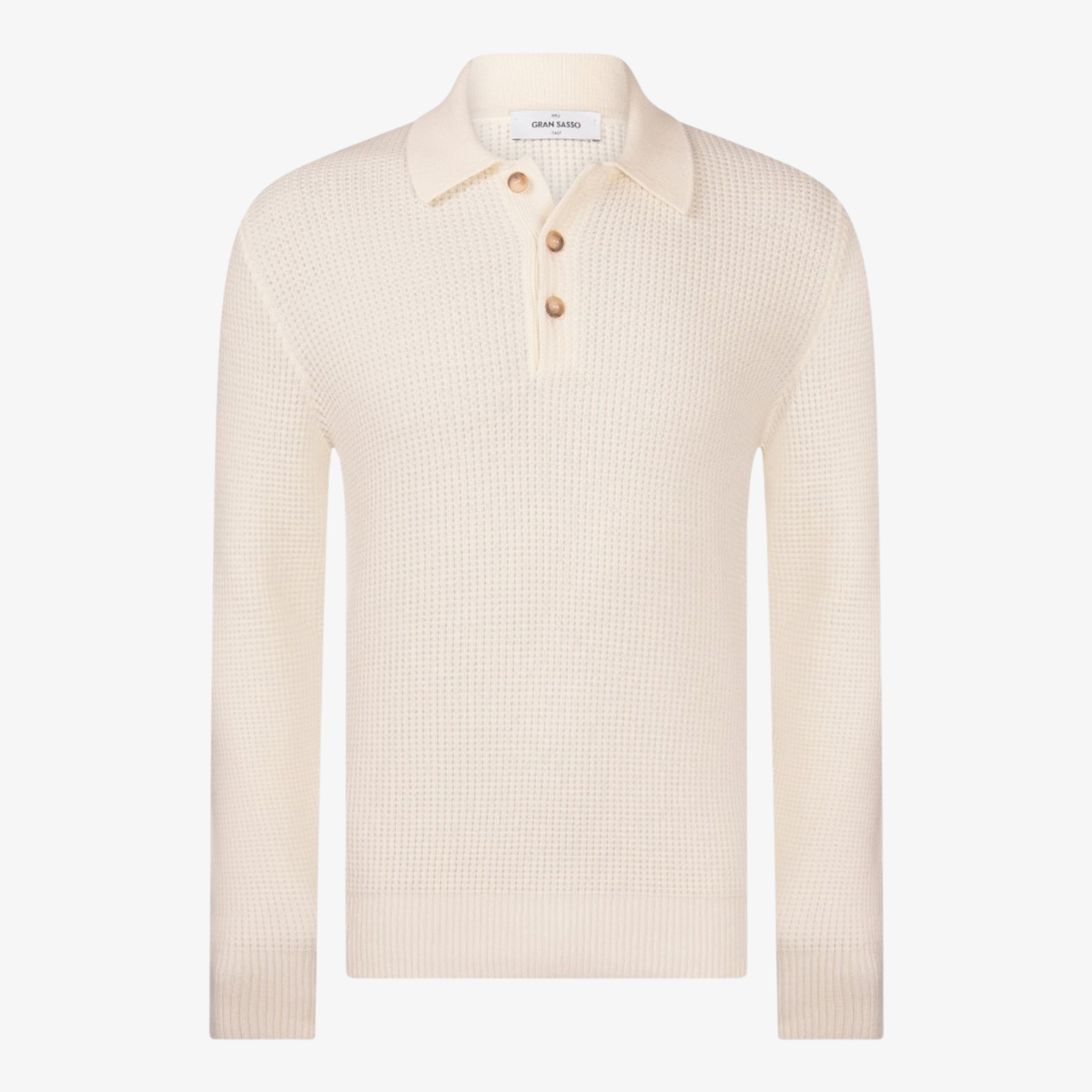 Gran Sasso Waffle Stitch Knitted Polo Jumper - Off White