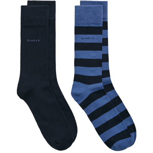 Gant Barstripe & Solid 2 Pack Socks - Blue