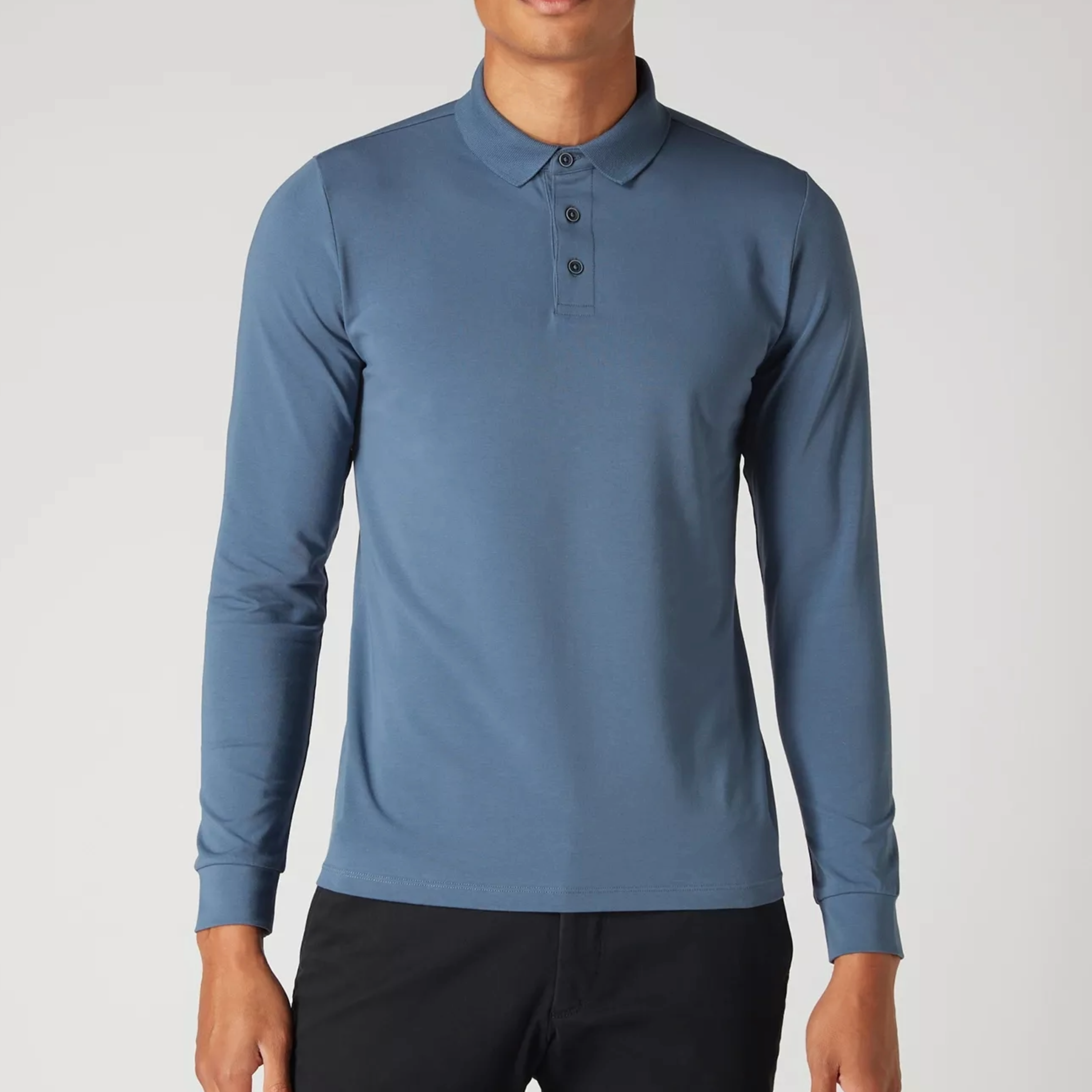 Remus Long Sleeve Button Polo Shirt - Blue