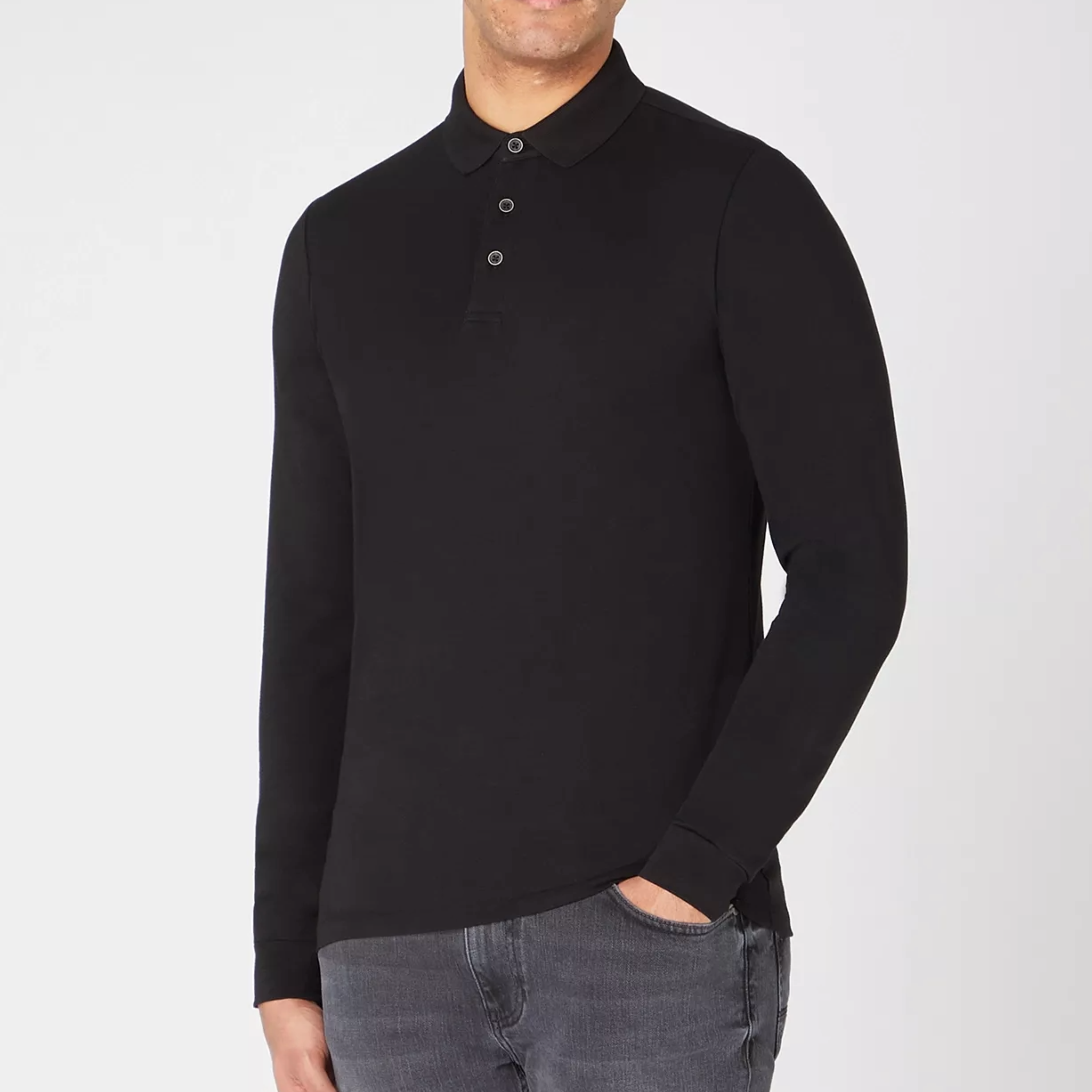 Remus Long Sleeve Button Polo Shirt - Black