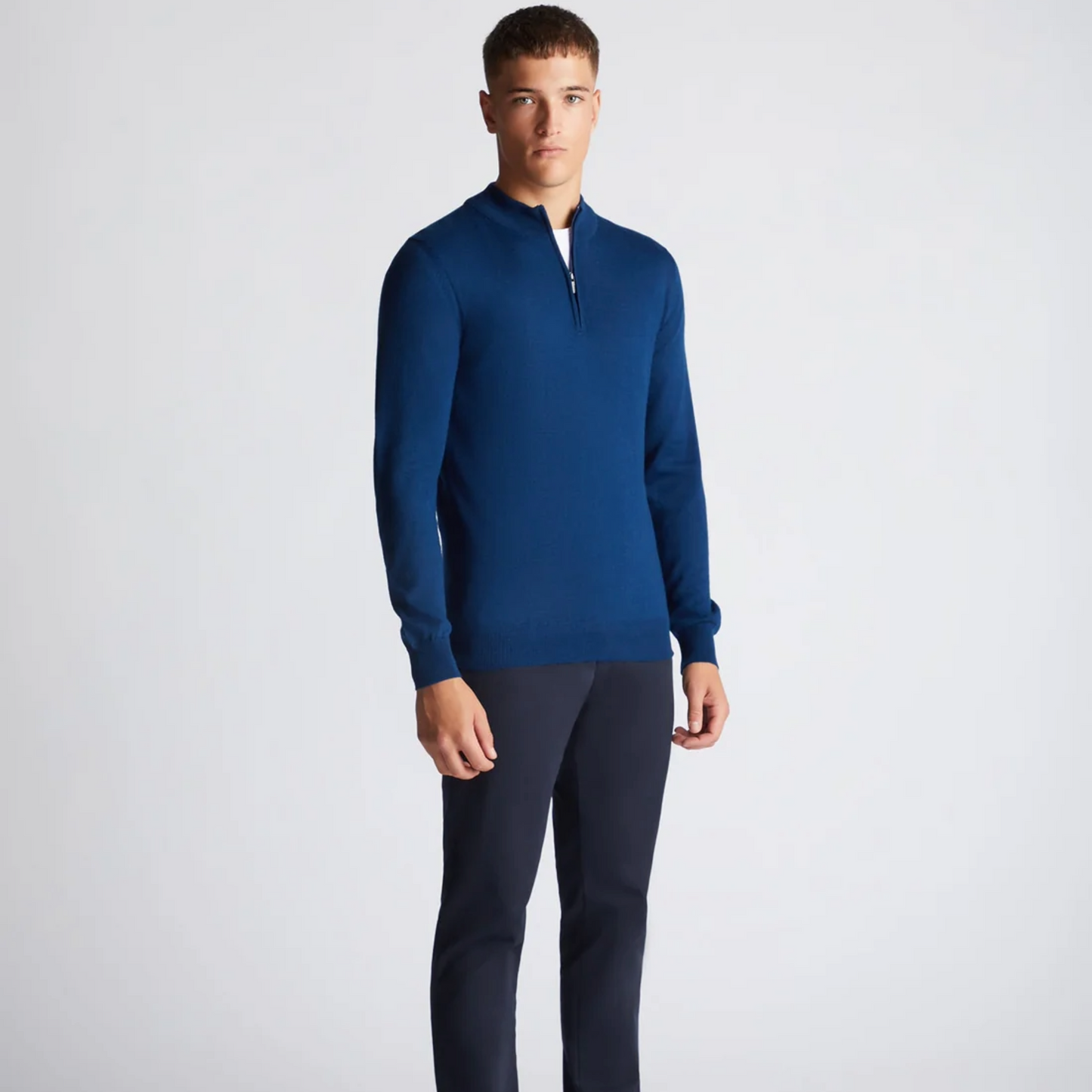 Remus Tapered Fit Merino Wool-Blend Half Zip Sweater - Dark Blue