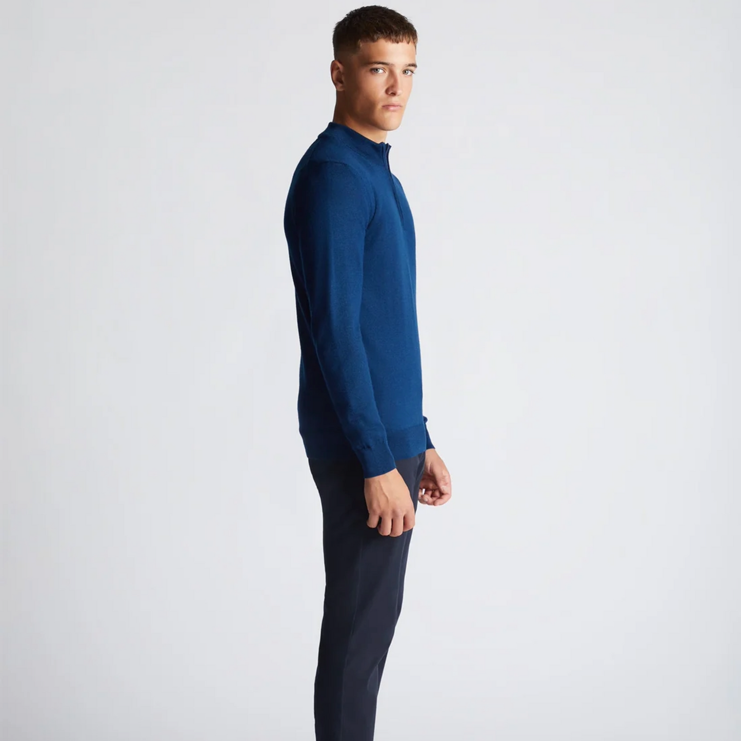 Remus Tapered Fit Merino Wool-Blend Half Zip Sweater - Dark Blue