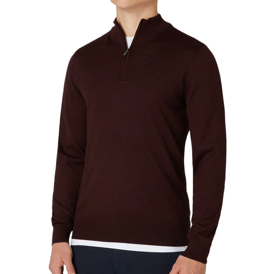 Remus Tapered Fit Merino Wool-Blend Half Zip Sweater - Wine