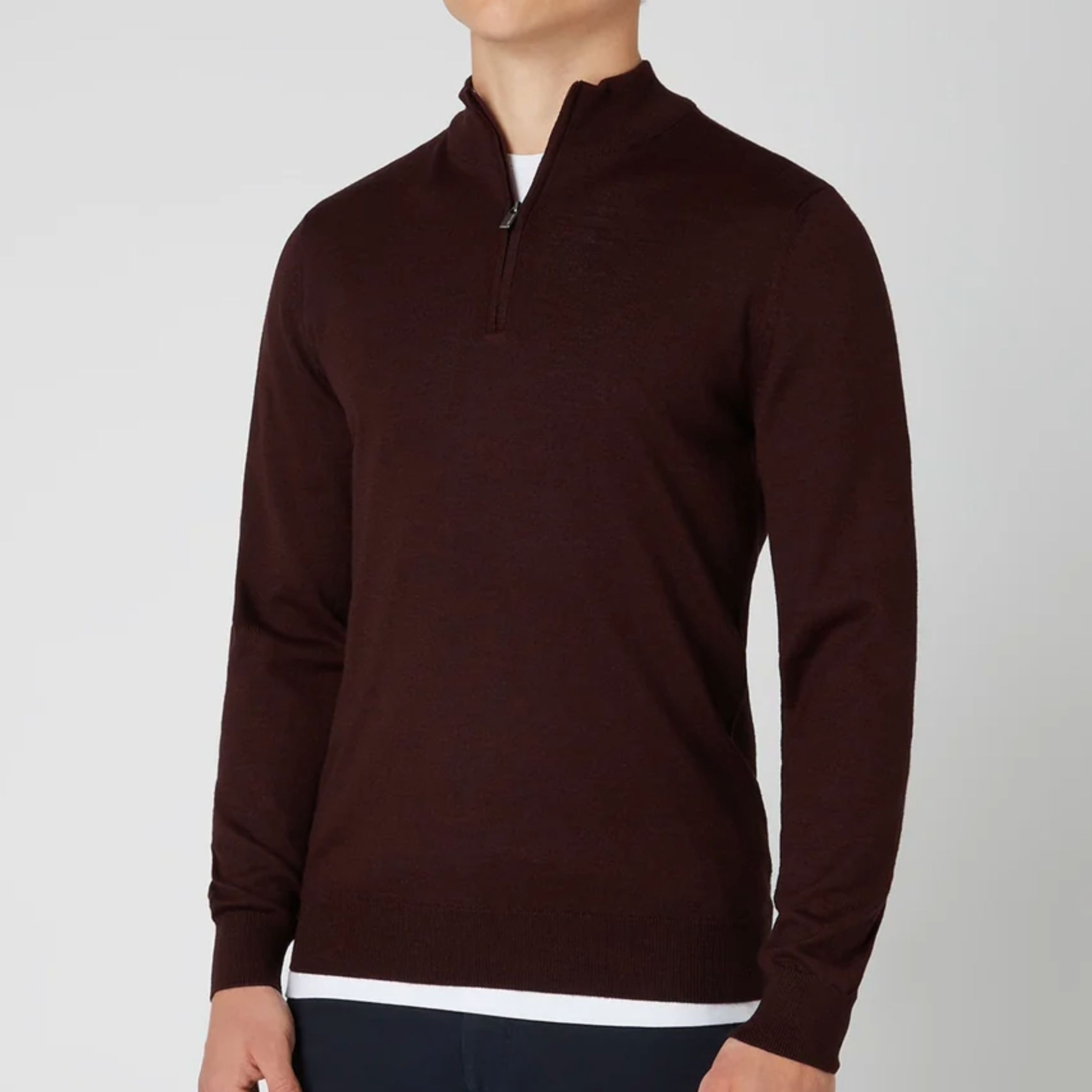 Remus Tapered Fit Merino Wool-Blend Half Zip Sweater - Wine