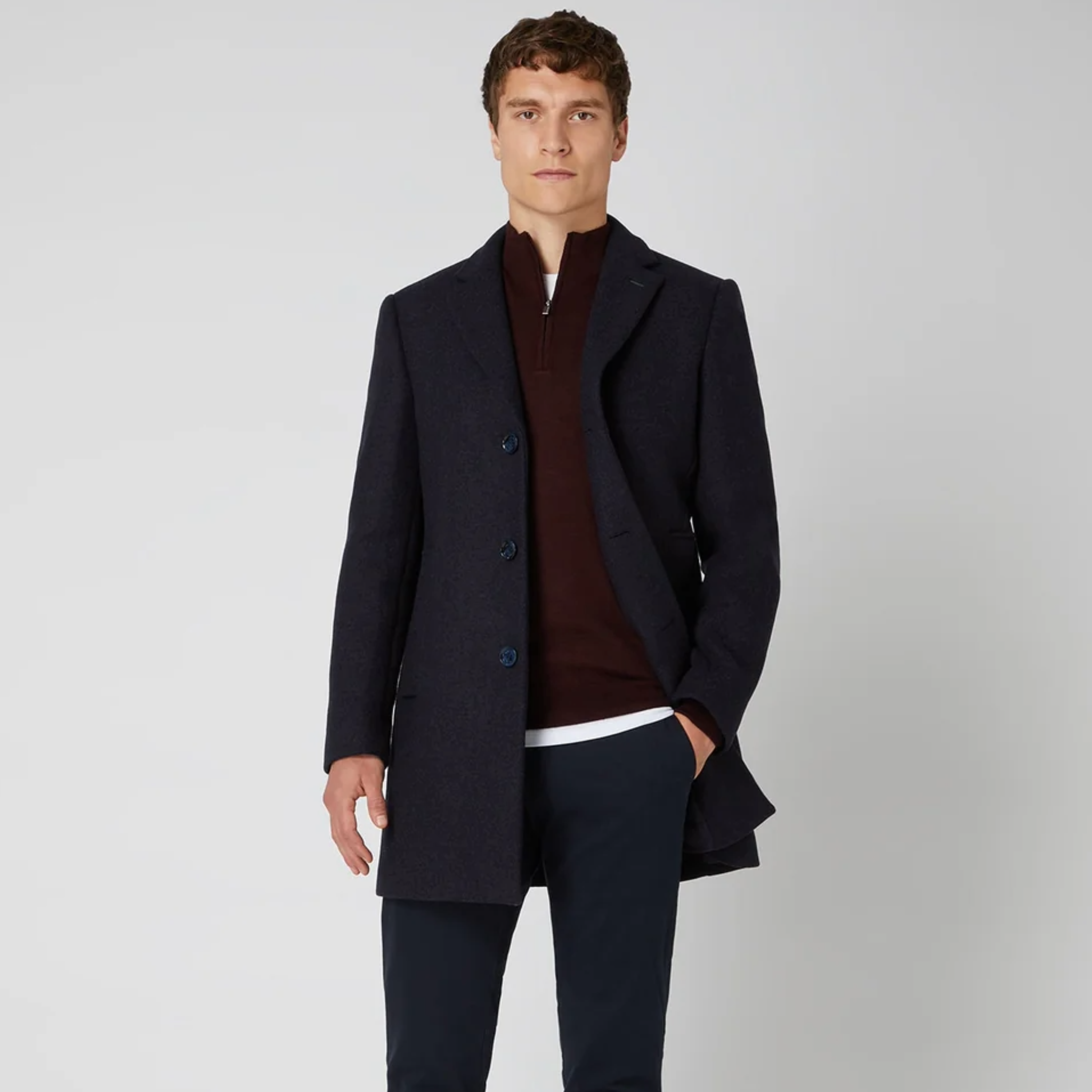 Remus Tapered Fit Merino Wool-Blend Half Zip Sweater - Wine