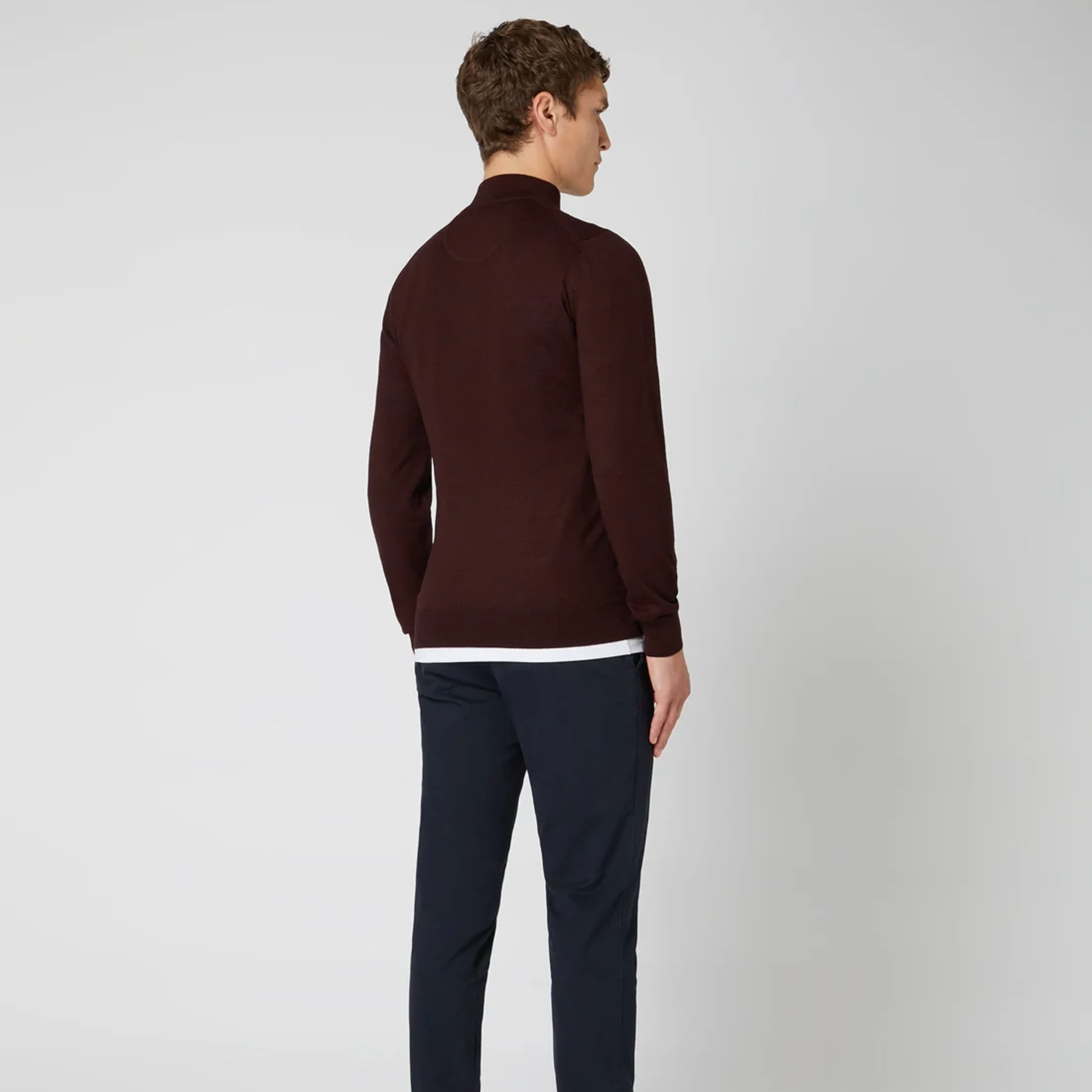 Remus Tapered Fit Merino Wool-Blend Half Zip Sweater - Wine