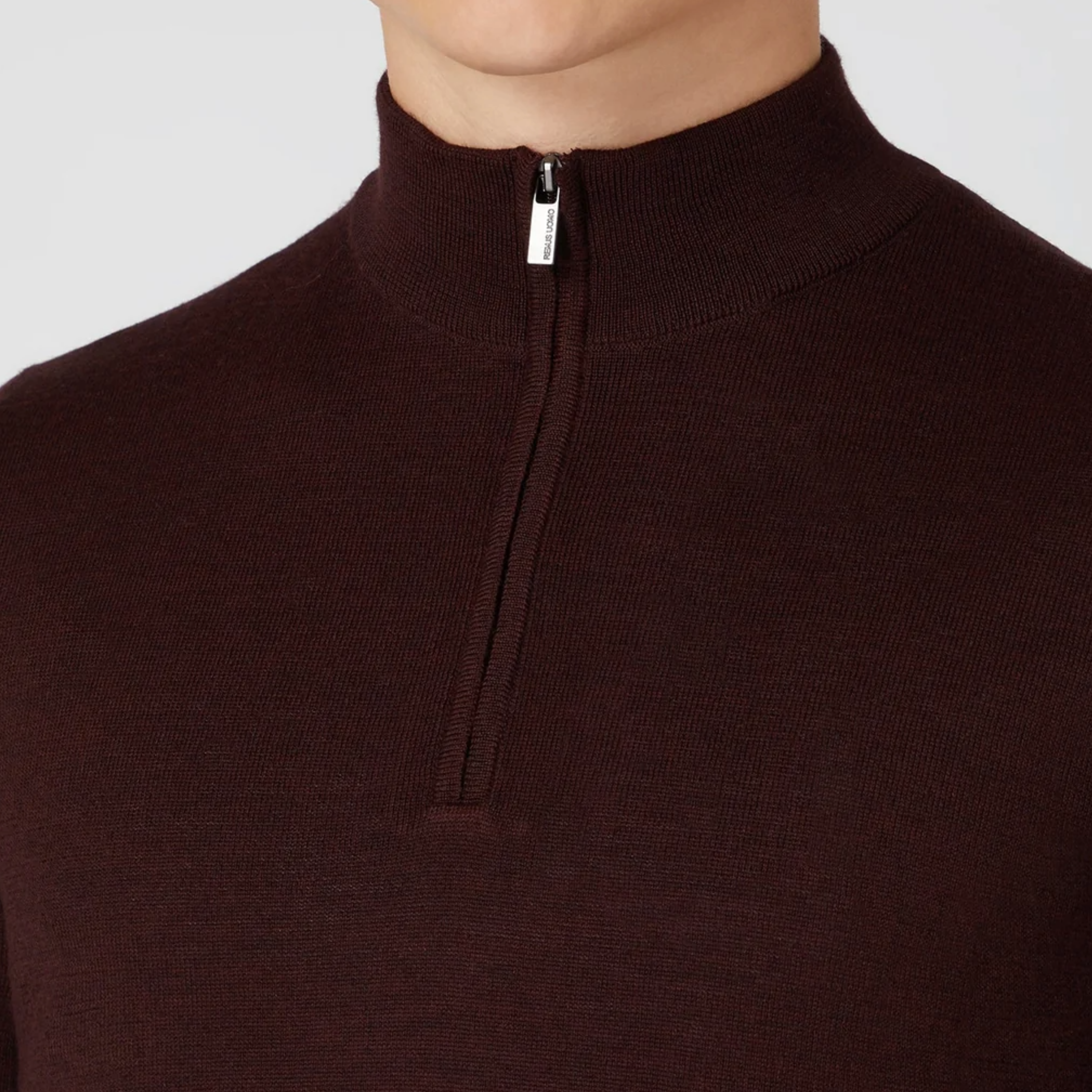Remus Tapered Fit Merino Wool-Blend Half Zip Sweater - Wine