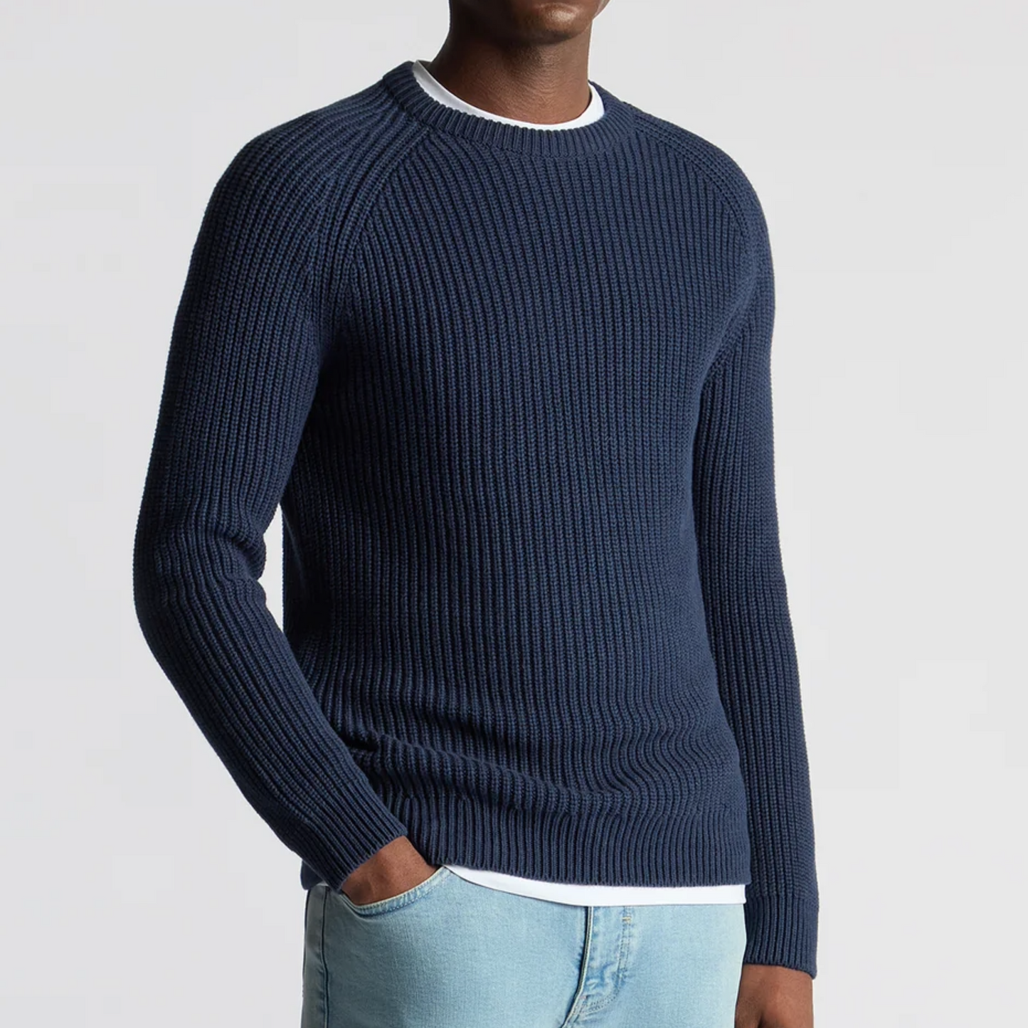 Remus Tapered Fit Chunky Knit Sweater - Navy