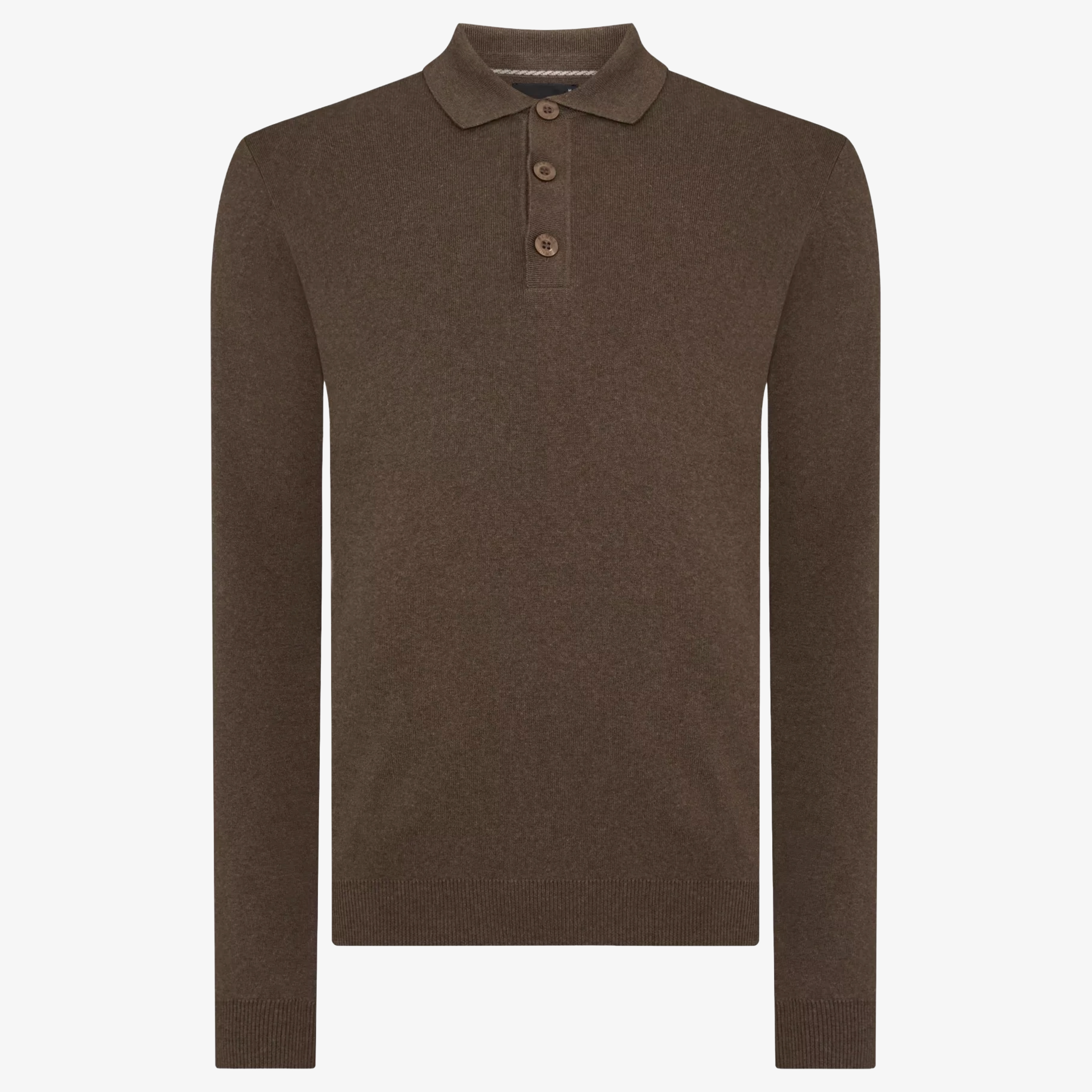 Remus Long Sleeve Cotton Knit Polo - Brown