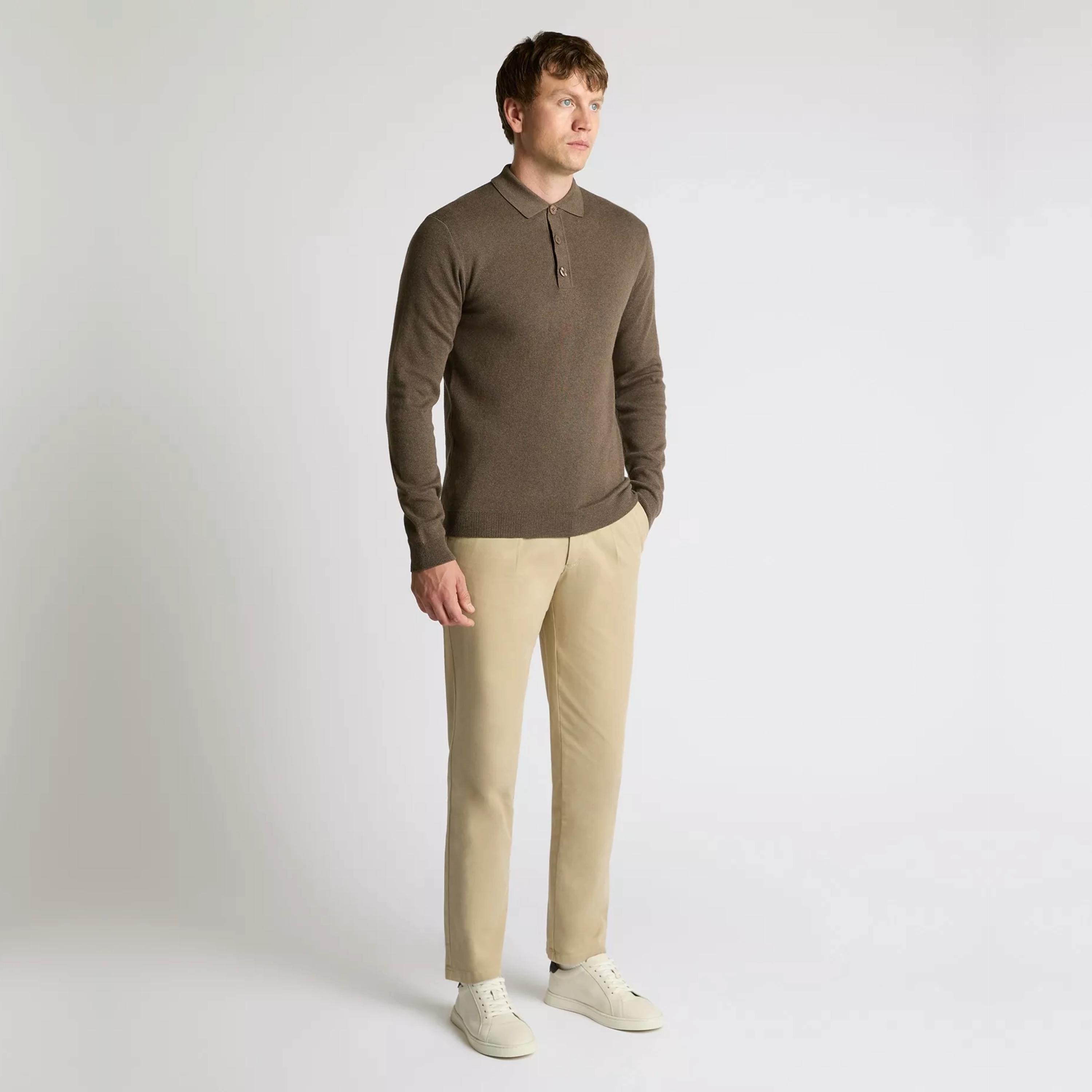 Remus Long Sleeve Cotton Knit Polo - Brown