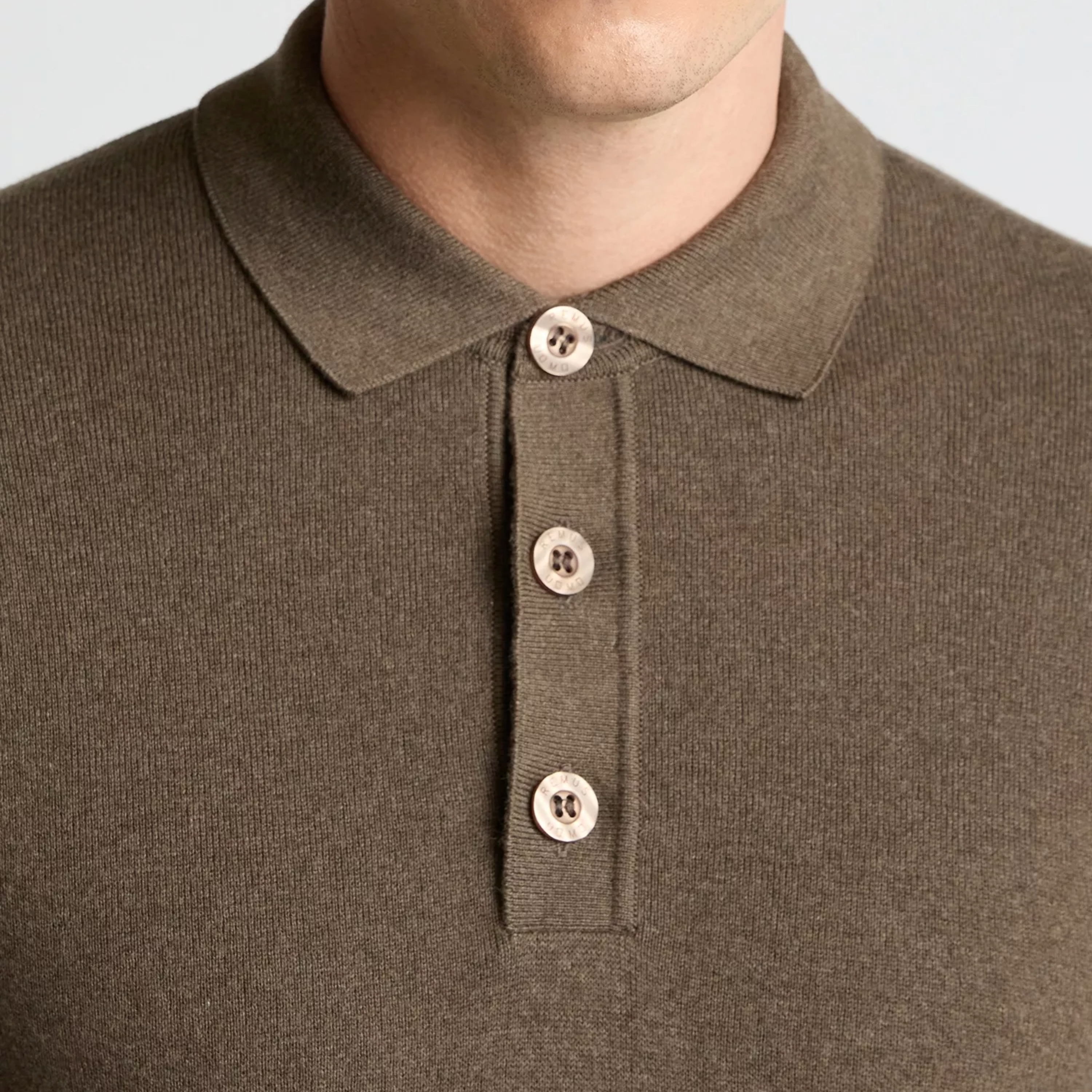 Remus Long Sleeve Cotton Knit Polo - Brown