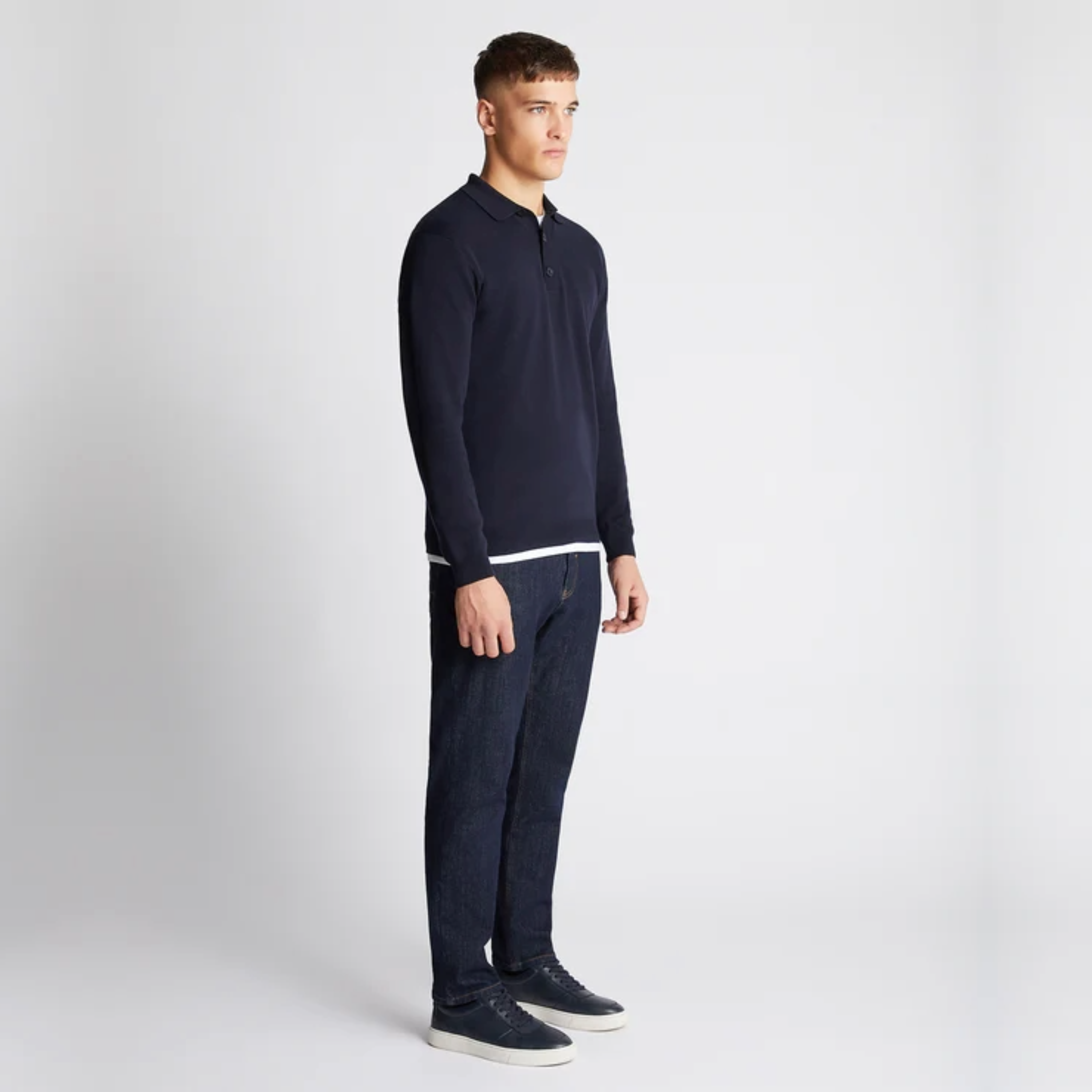 Remus Relaxed Fit Long Sleeve Polo - Navy