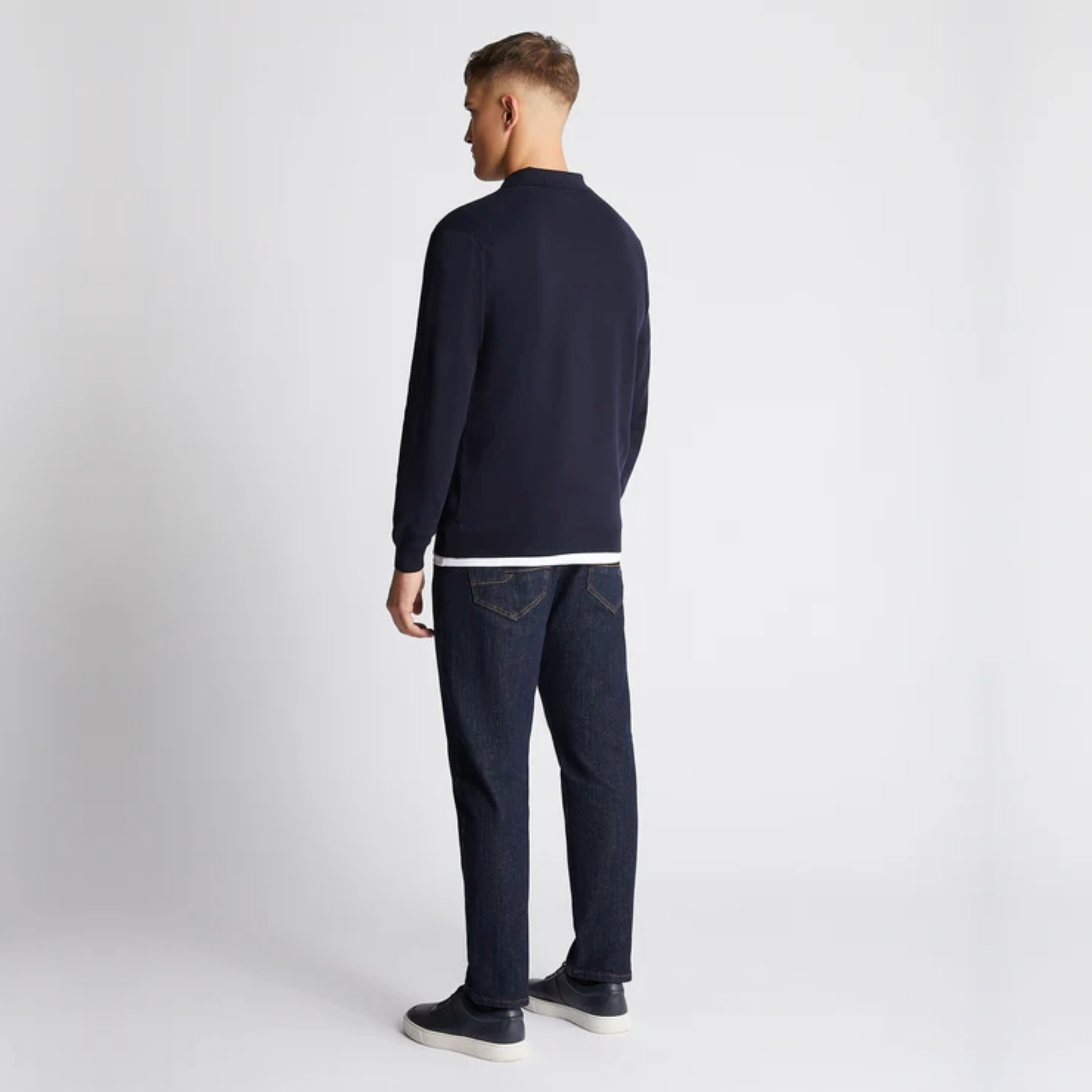 Remus Relaxed Fit Long Sleeve Polo - Navy