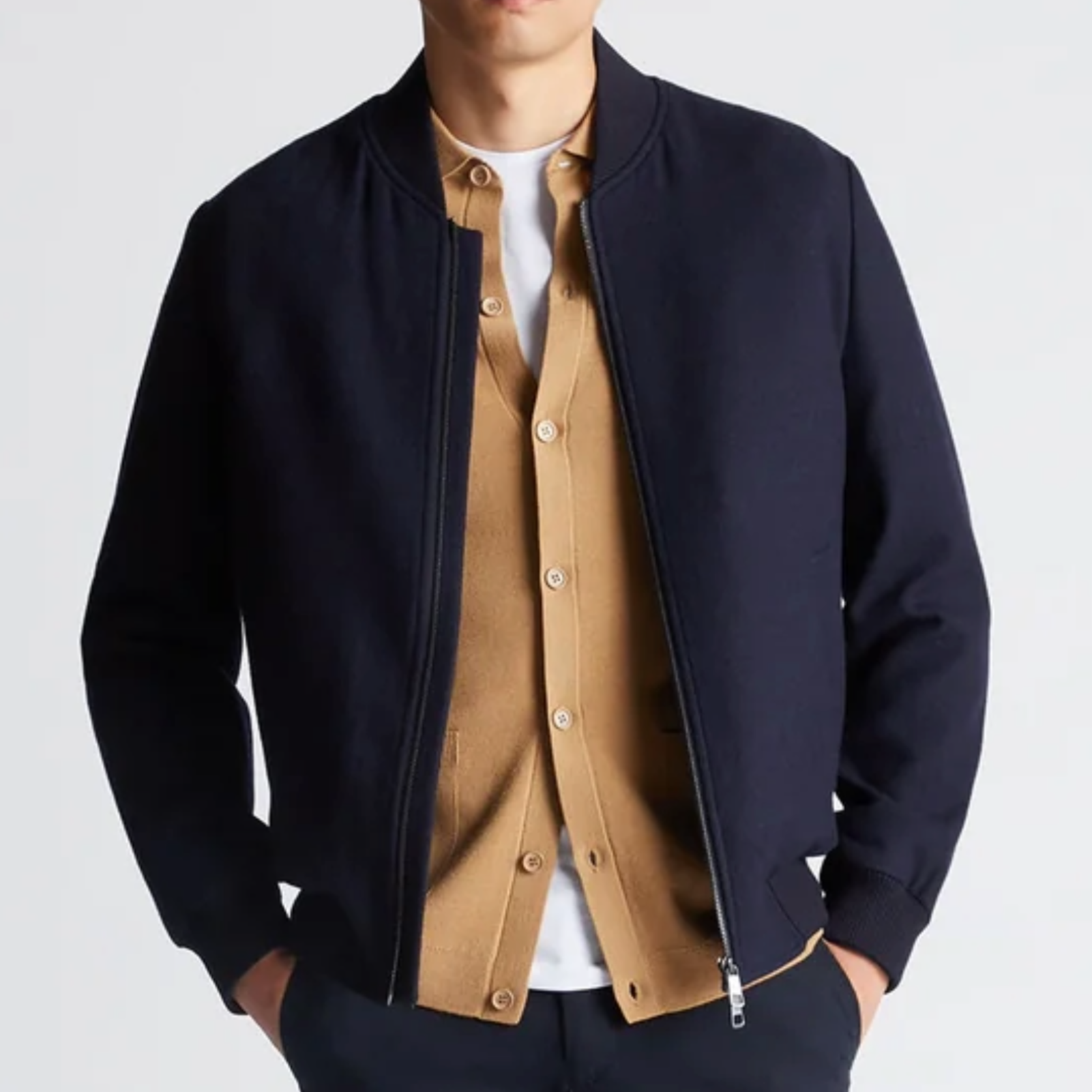 Remus Tapered Fit Wool-Blend Bomber Jacket - Navy