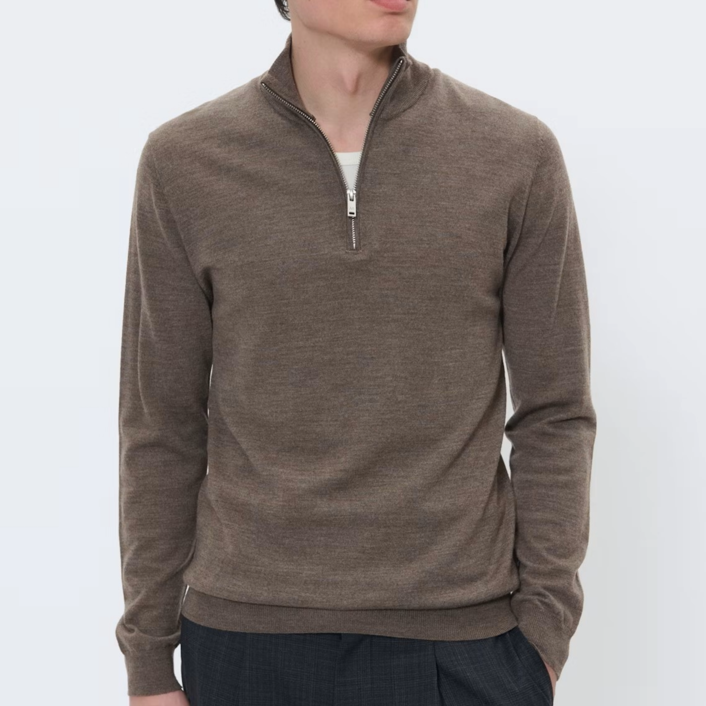 Matinique Mamason Merino Wool Half Zip Jumper - Brown