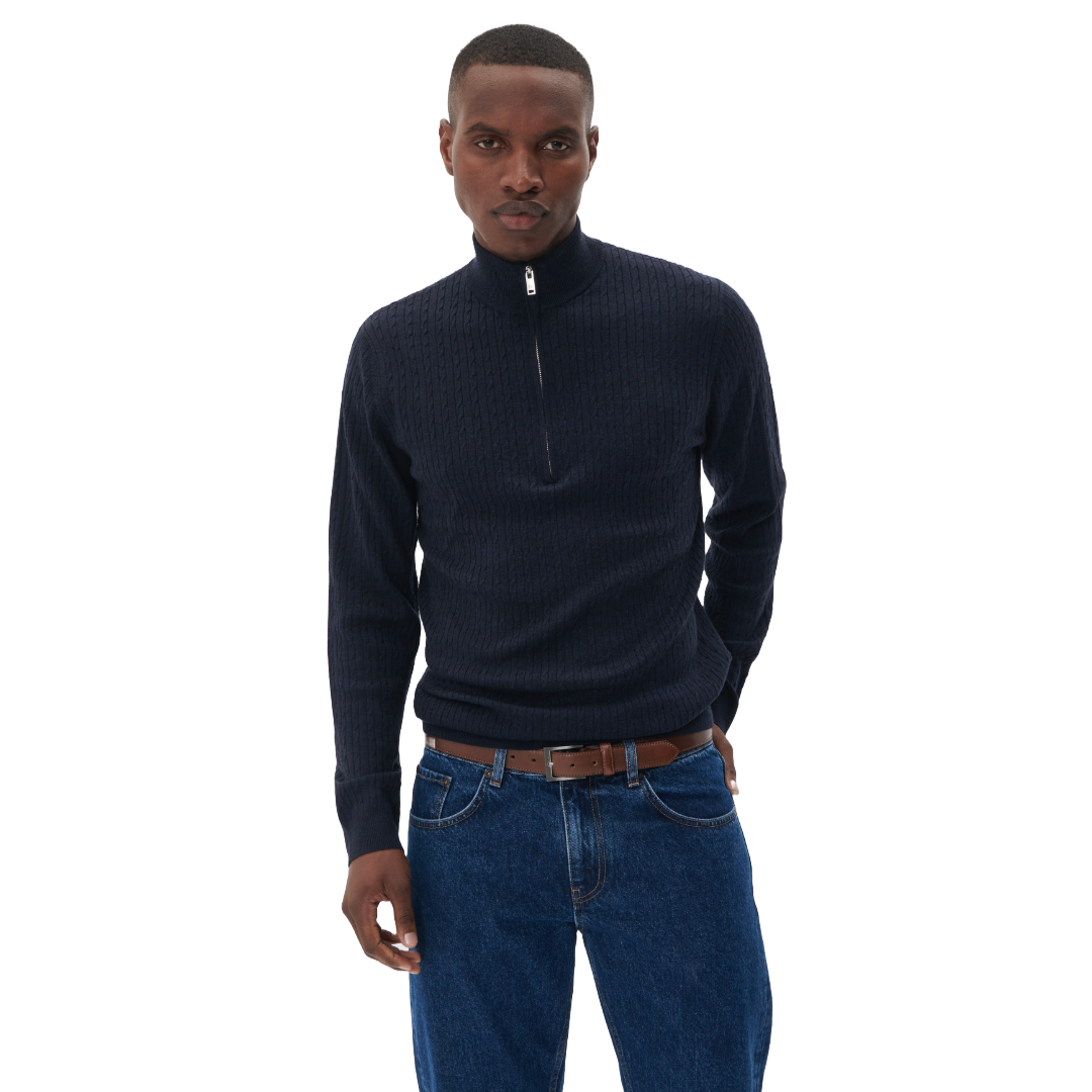 Matinique MAmason Half Zip Cable Pullover - Dark Navy