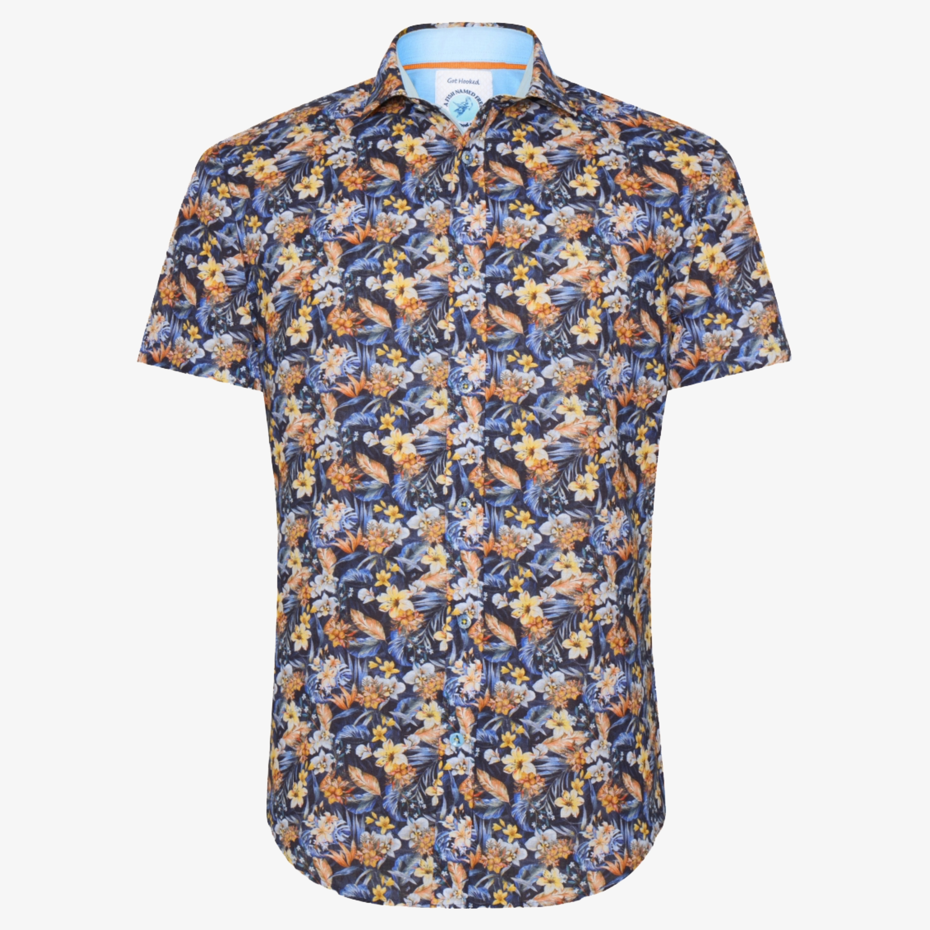 A Fish Named Fred Floral Short Sleeve Shirt - Navy