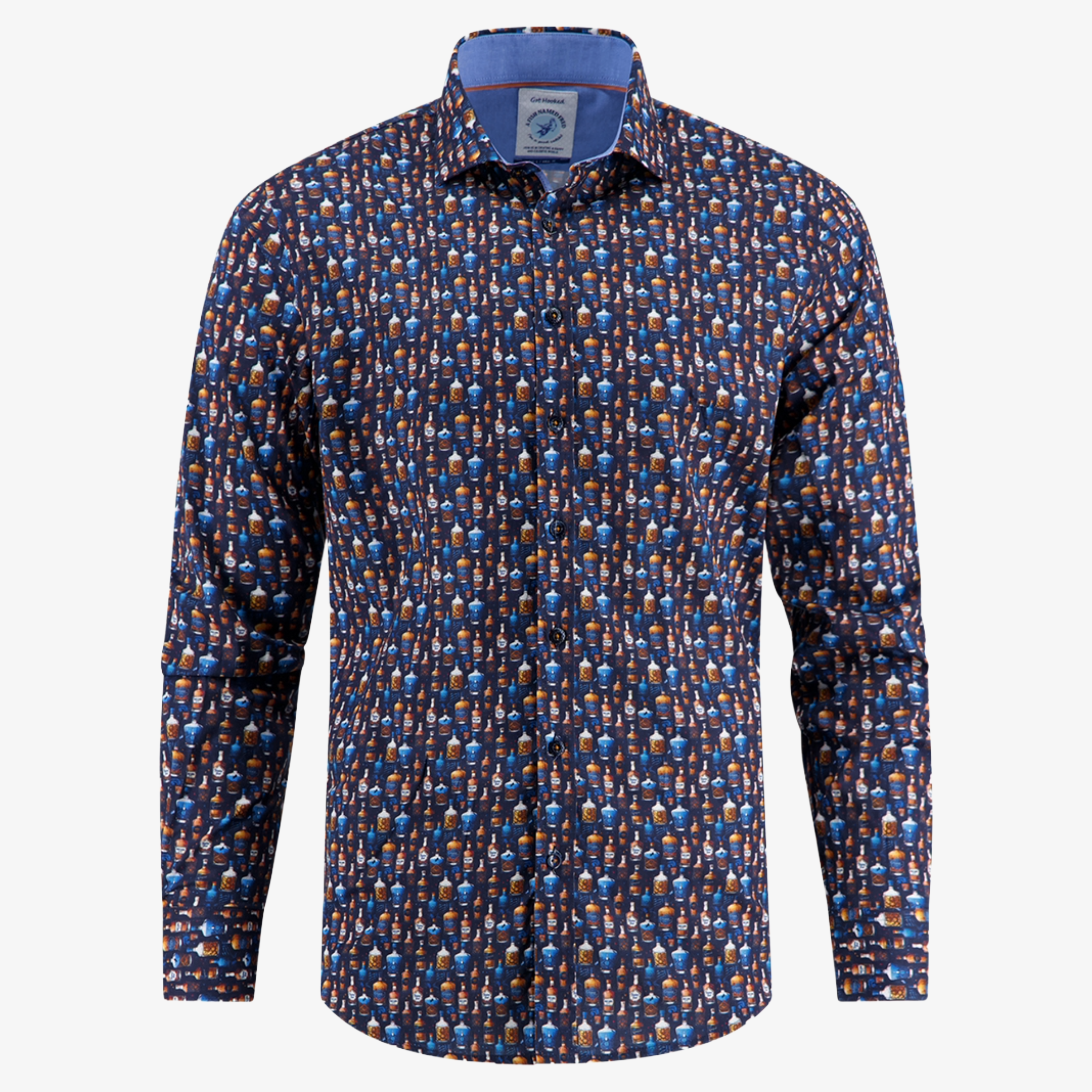 A Fish Named Fred Bottle Printed Shirt - Navy