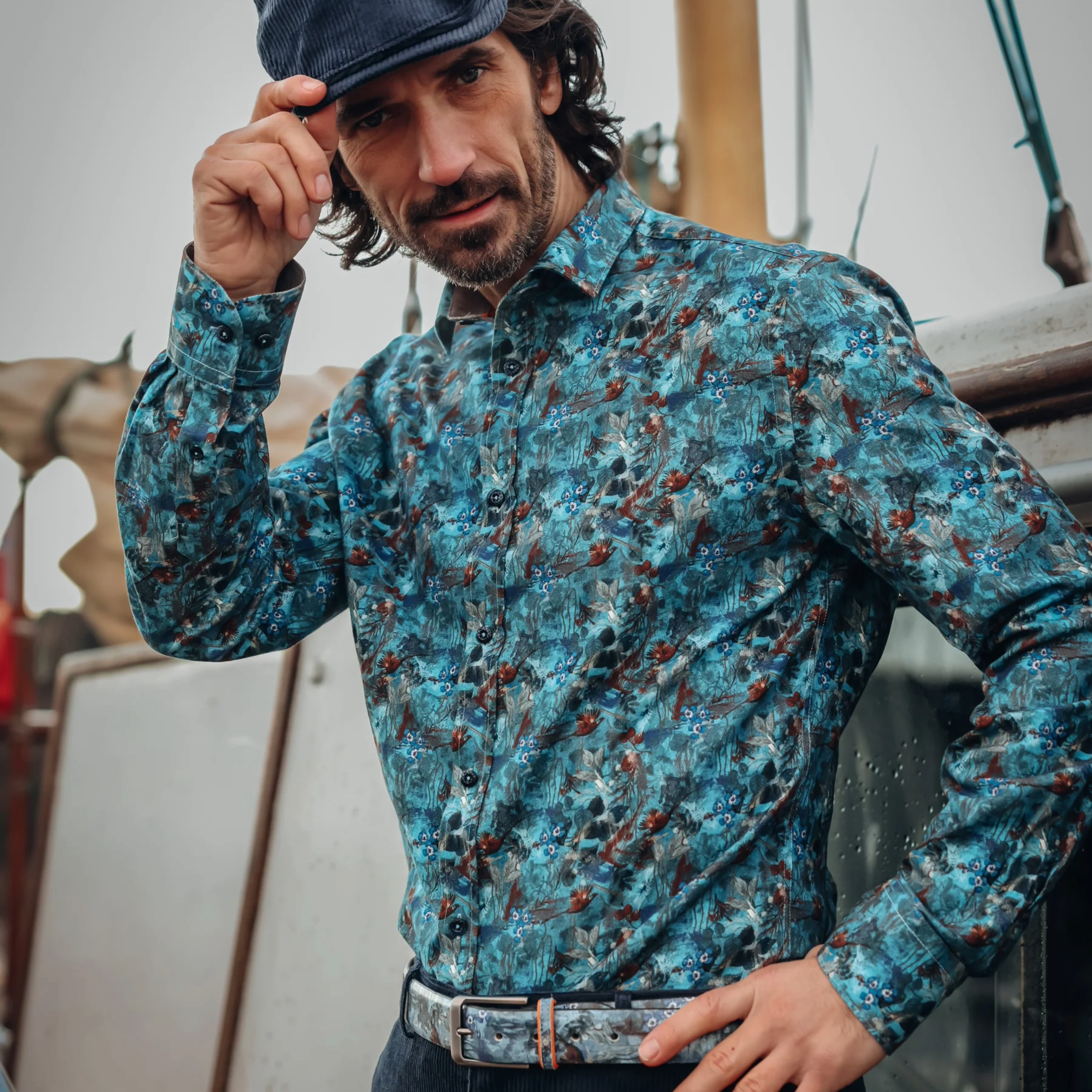 A Fish Named Fred Watercolour Highland Shirt - Jeans Blue