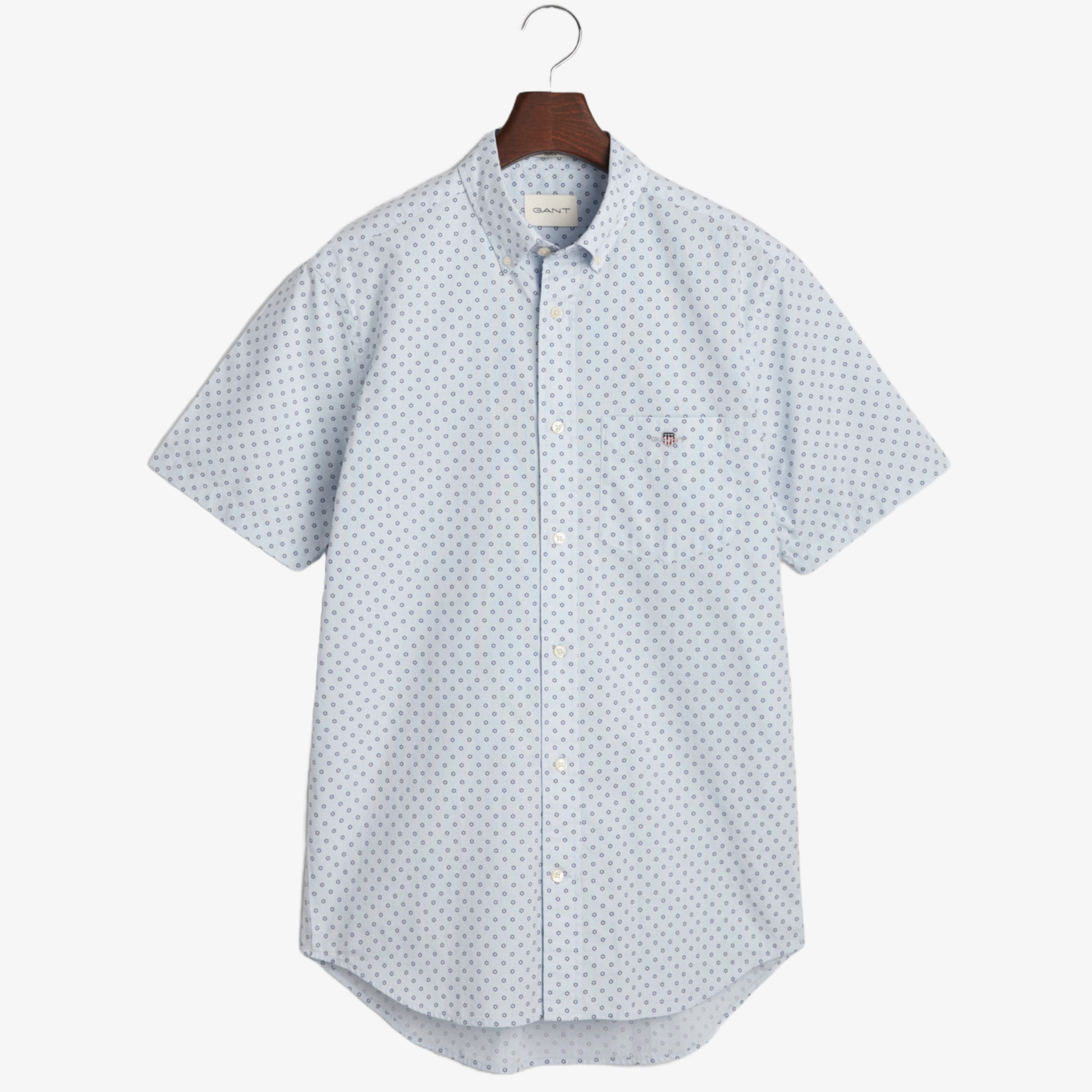 Gant Regular Fit Micro Print Short Sleeve Shirt - Light Blue