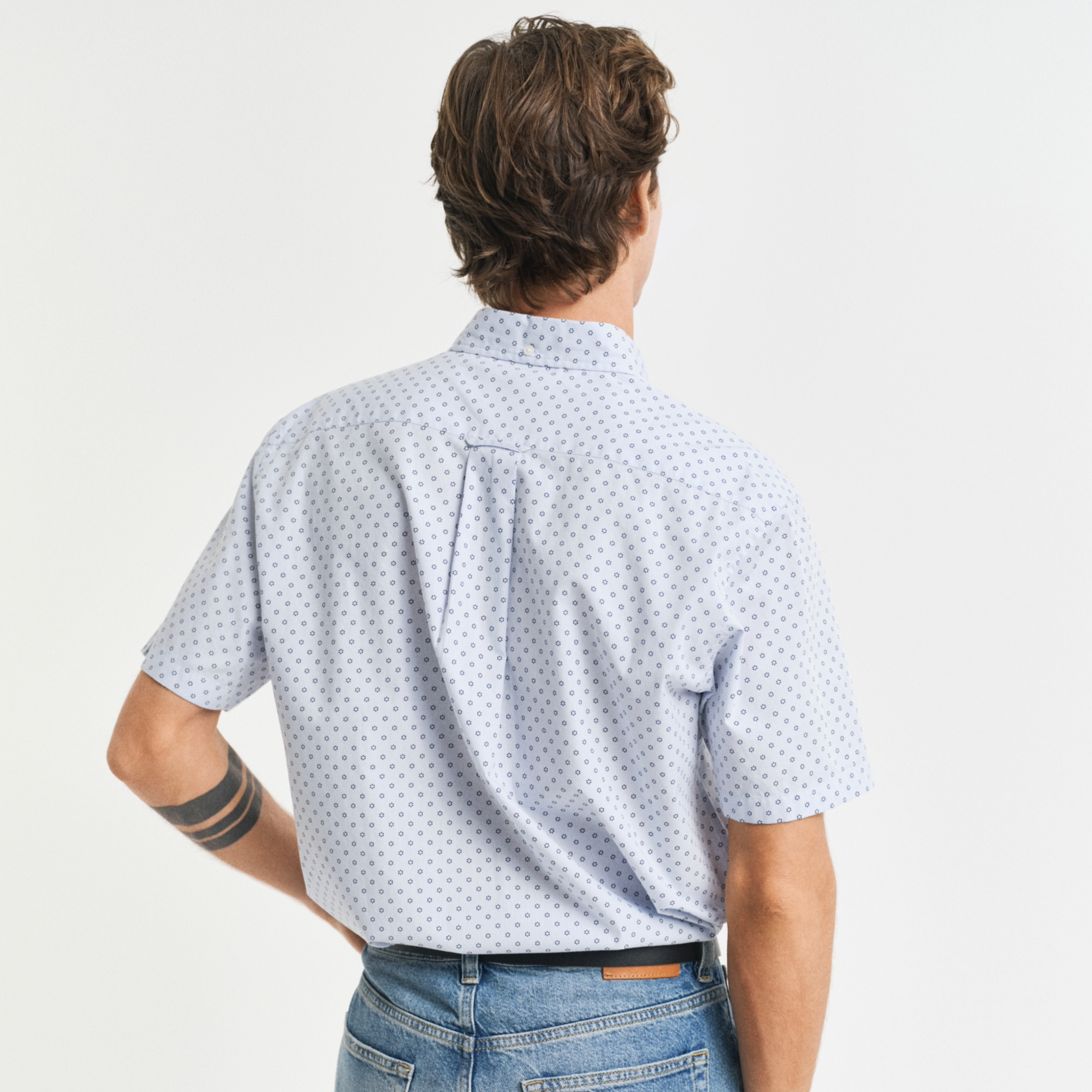 Gant Regular Fit Micro Print Short Sleeve Shirt - Light Blue