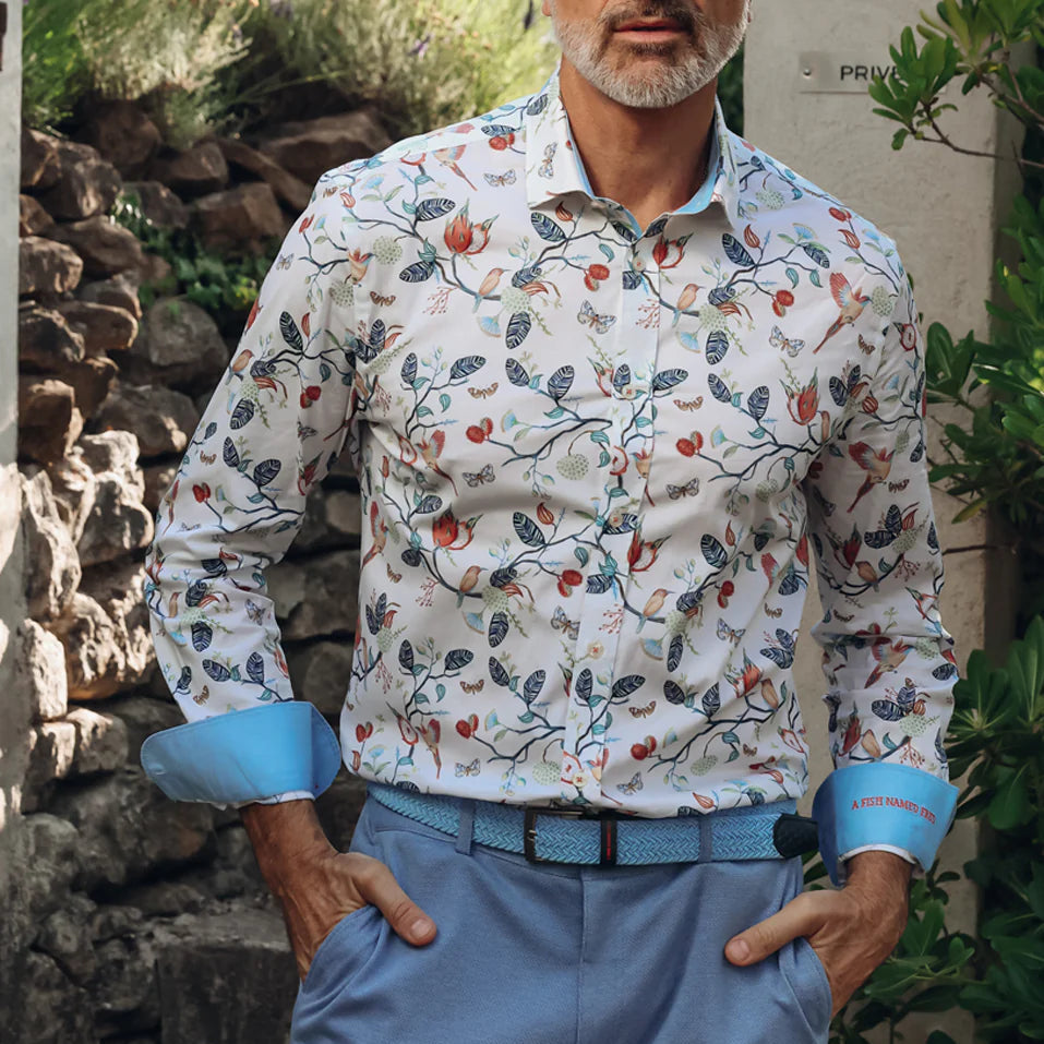 A Fish Named Fred Long Sleeve Birdy Blooms Shirt - Multicolour