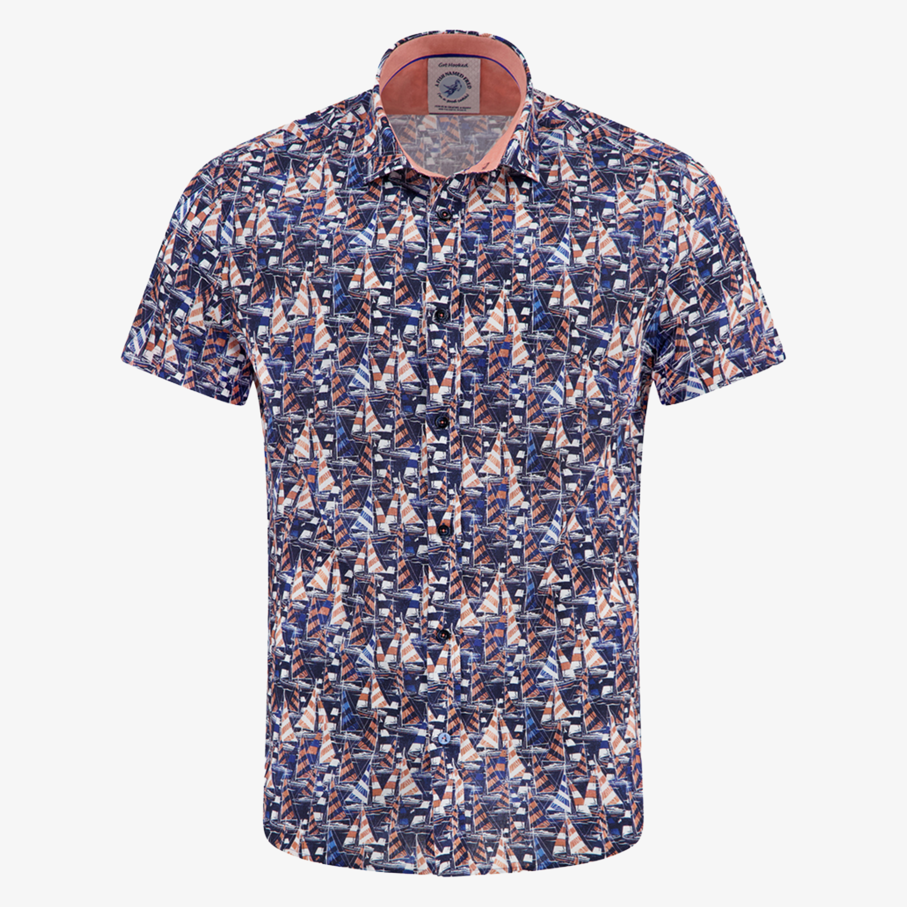 A Fish Named Fred Short Sleeve Sailing Boats Shirt - Navy