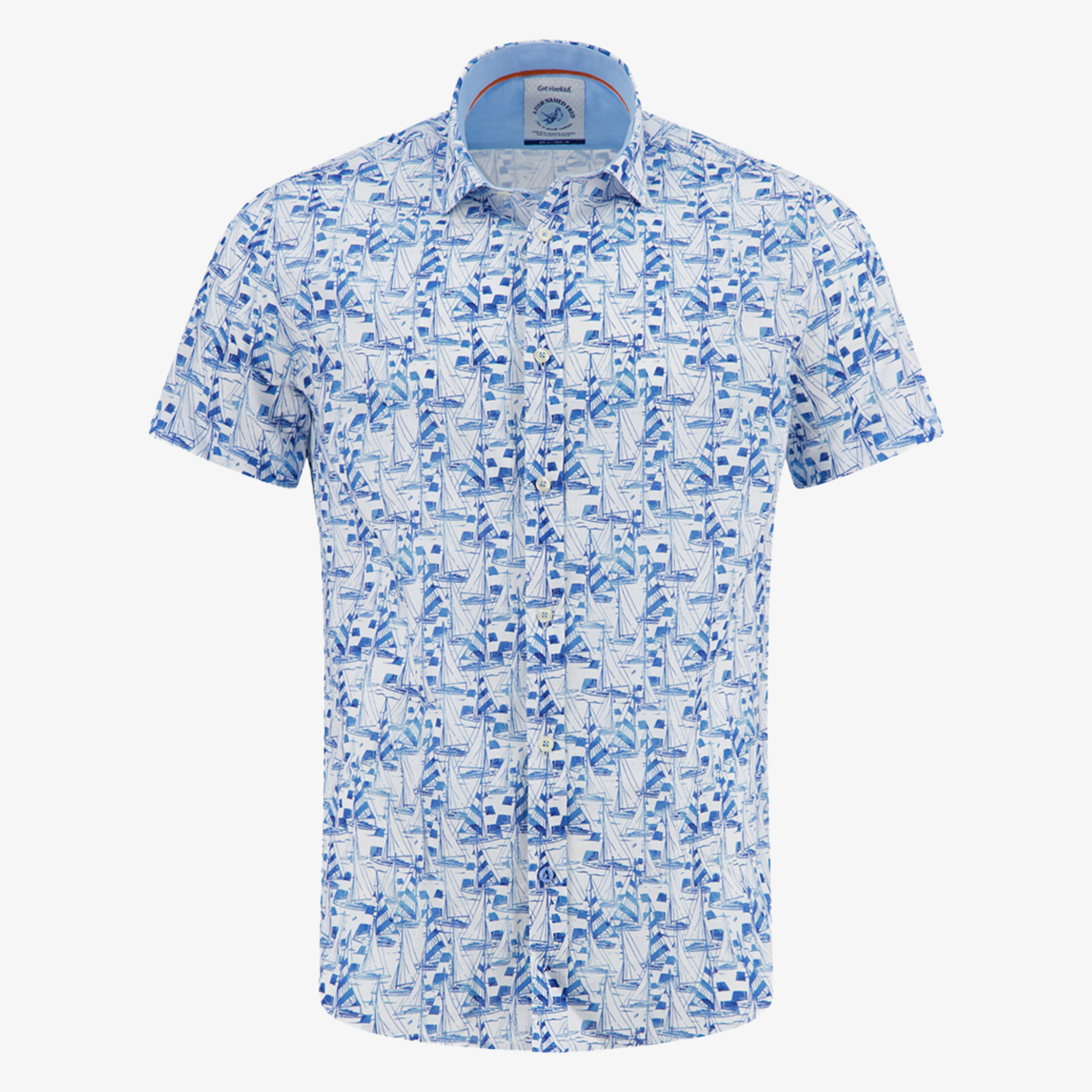 A Fish Named Fred Short Sleeve Sailing Boats Shirt - Light Blue
