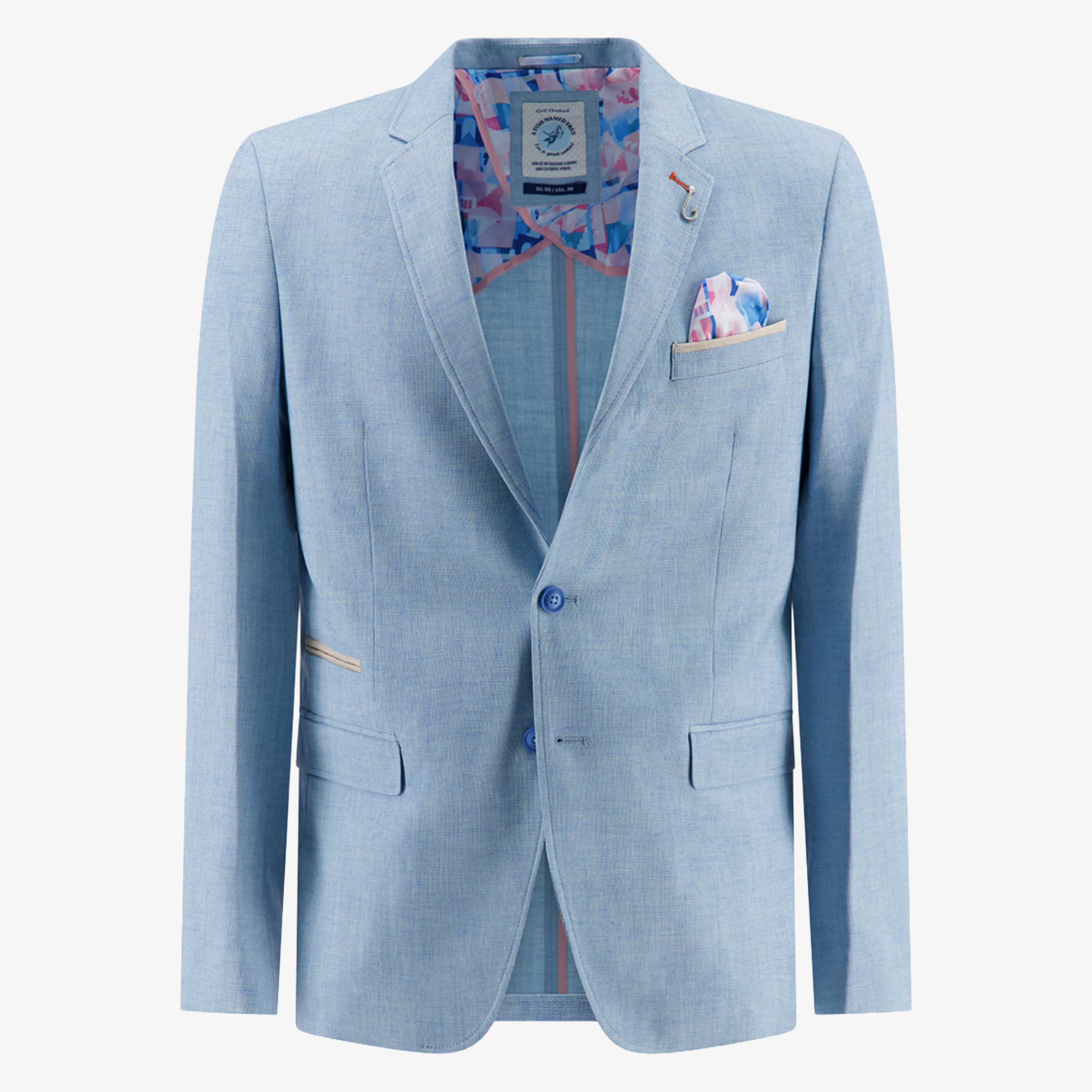 A Fish Named Fred Linen Look Jacket - Aqua Blue