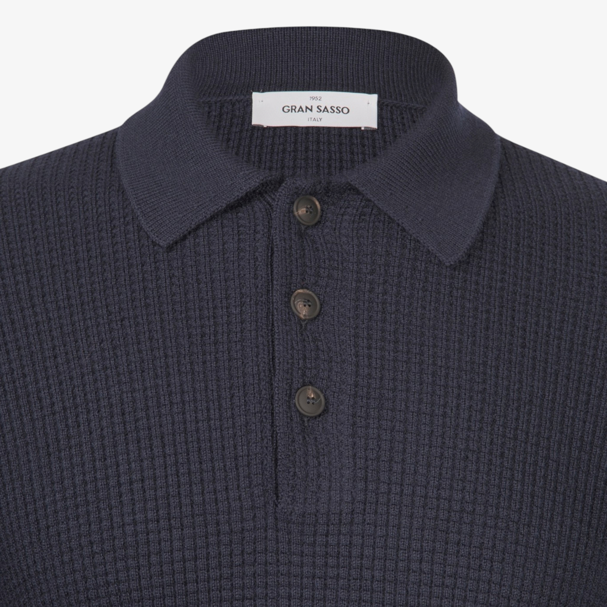 Gran Sasso Waffle Stitch Knitted Polo Jumper - Dark Blue