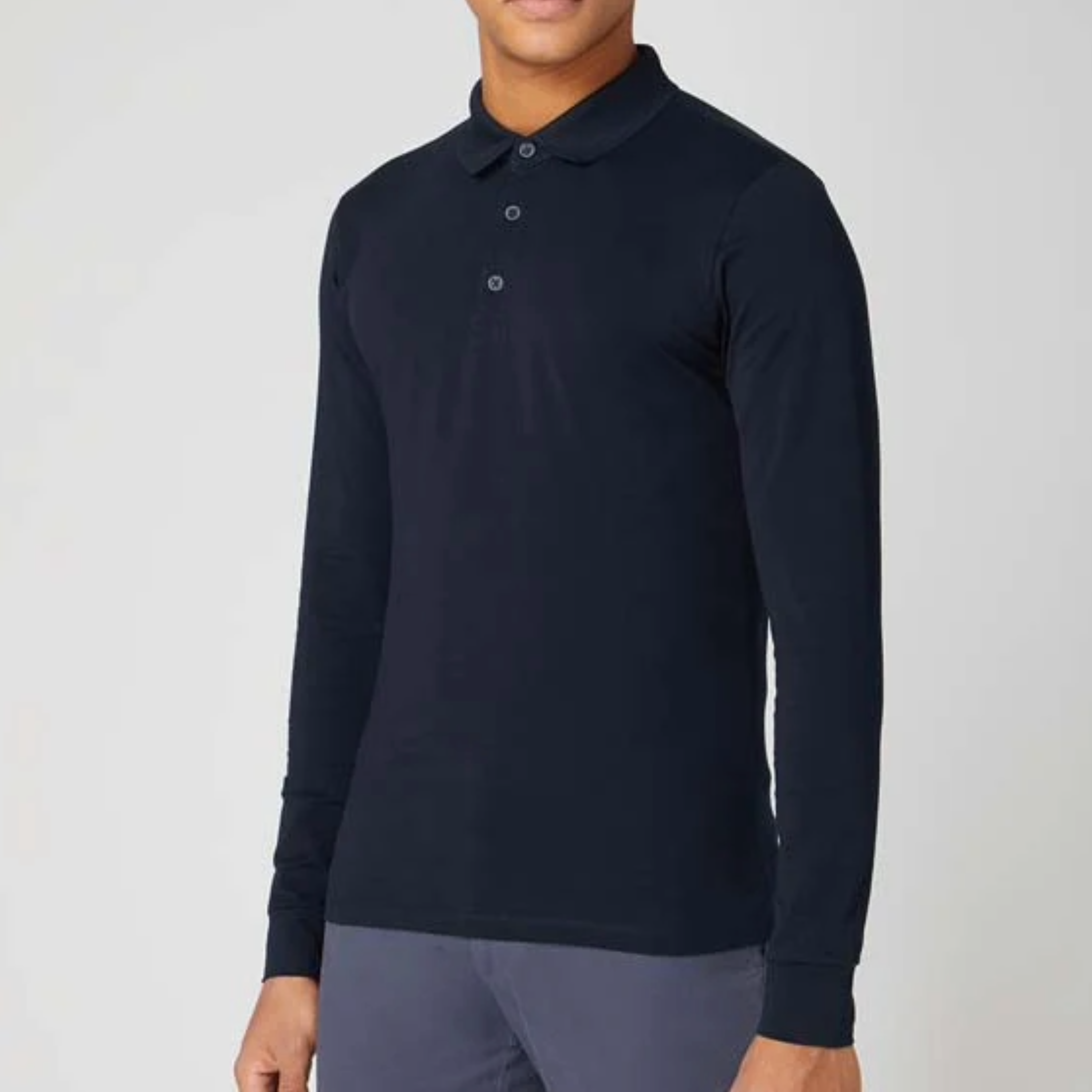 Remus Long Sleeve Button Polo Shirt - Navy