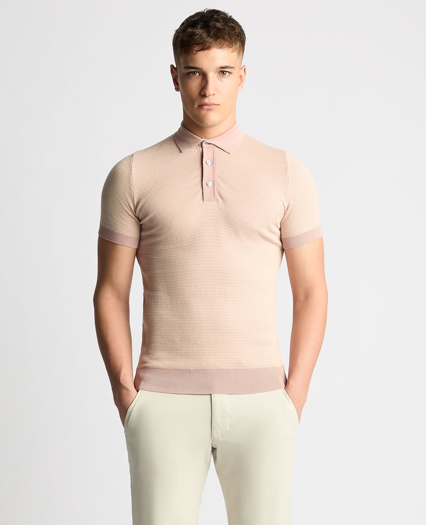 Remus Uomo Short Sleeve Knitted Polo Shirt - Pink