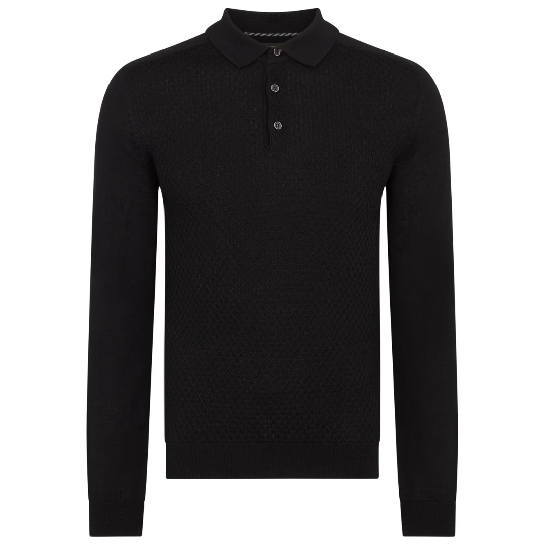 Remus Slim Fit Merino Wool-Blend Knitted Polo - Black