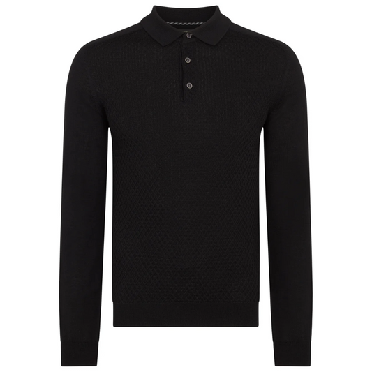 Remus Slim Fit Merino Wool-Blend Knitted Polo - Black