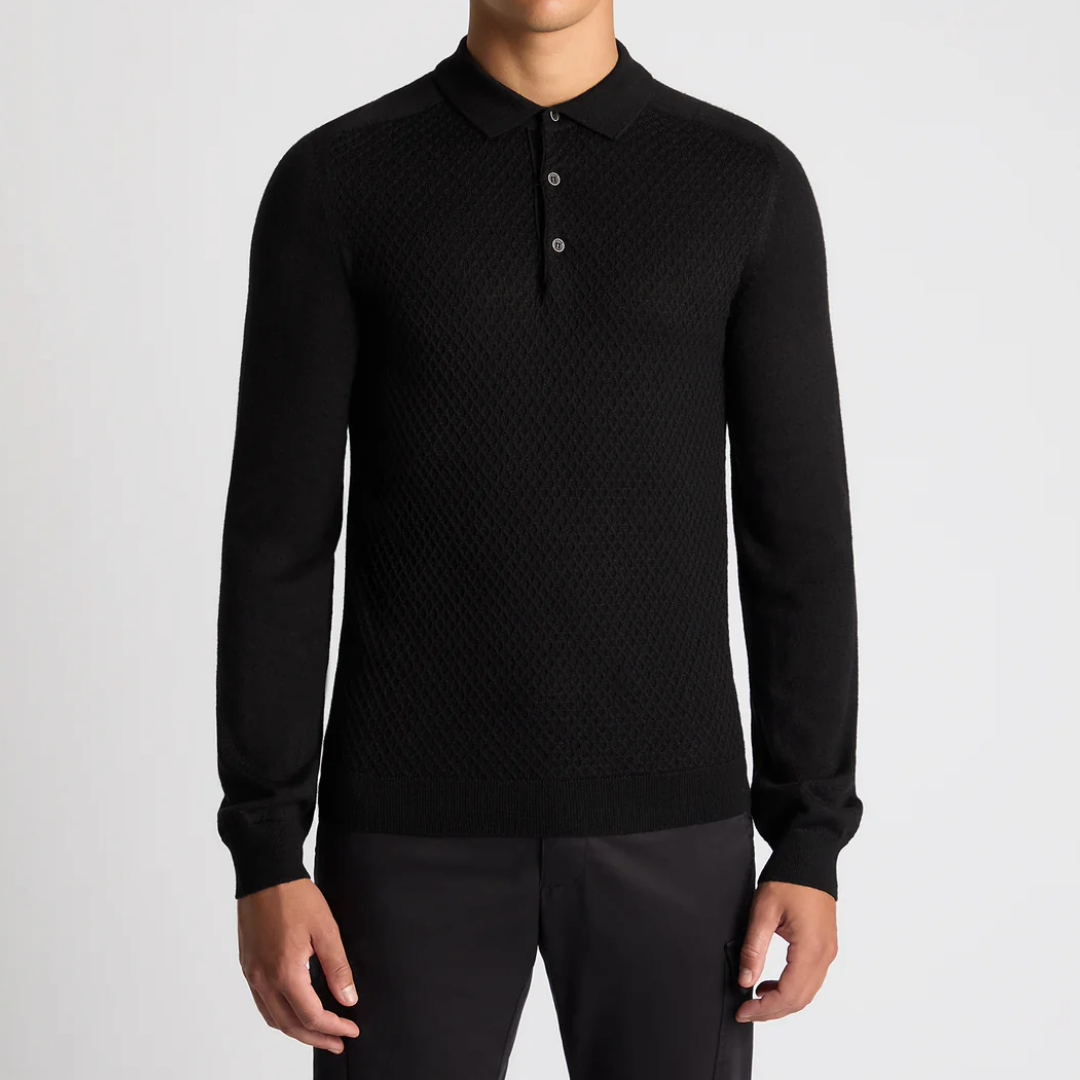 Remus Slim Fit Merino Wool-Blend Knitted Polo - Black