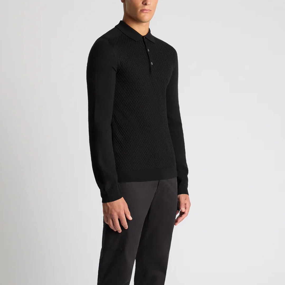 Remus Slim Fit Merino Wool-Blend Knitted Polo - Black