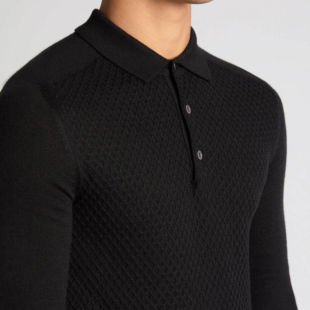 Remus Slim Fit Merino Wool-Blend Knitted Polo - Black