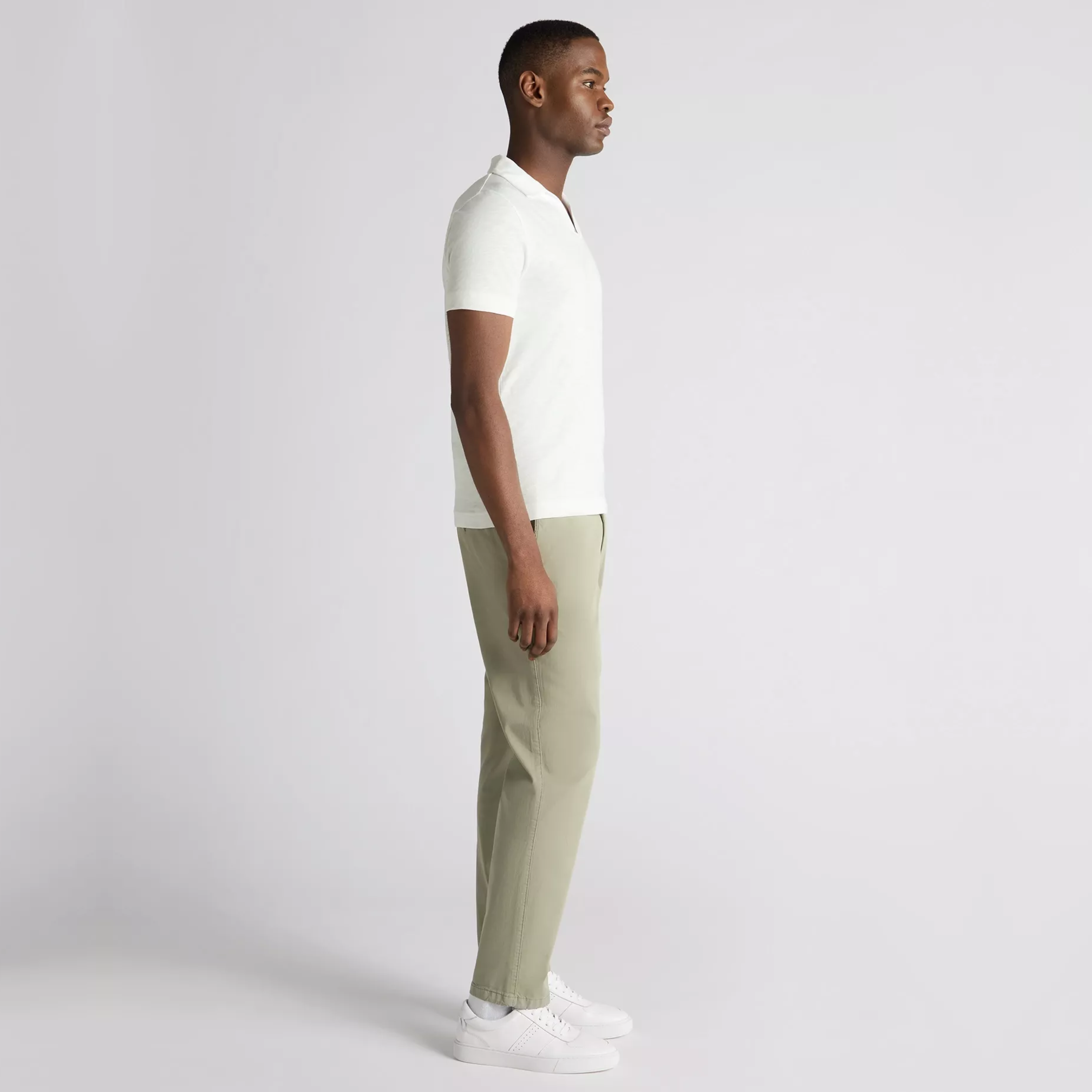 Remus Slub Yarn Open Collar Jersey Polo Shirt - White