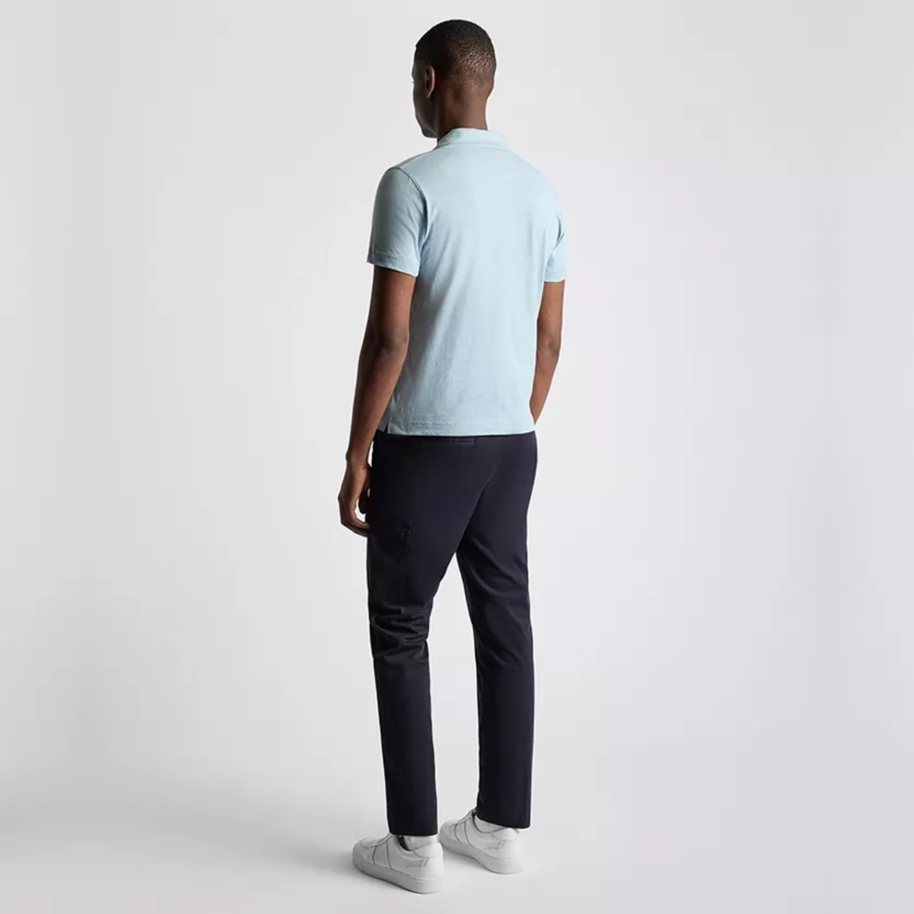 Remus Slub Yarn Open Collar Jersey Polo Shirt - Sky Blue