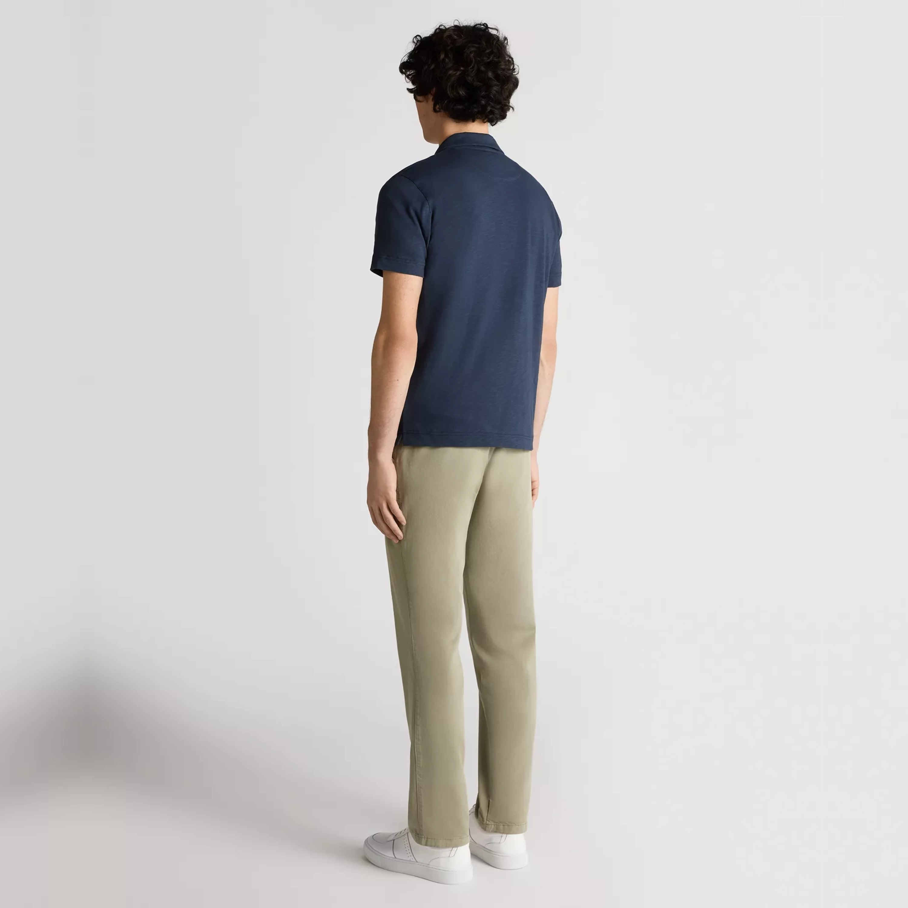 Remus Slub Yarn Open Collar Jersey Polo Shirt - Navy