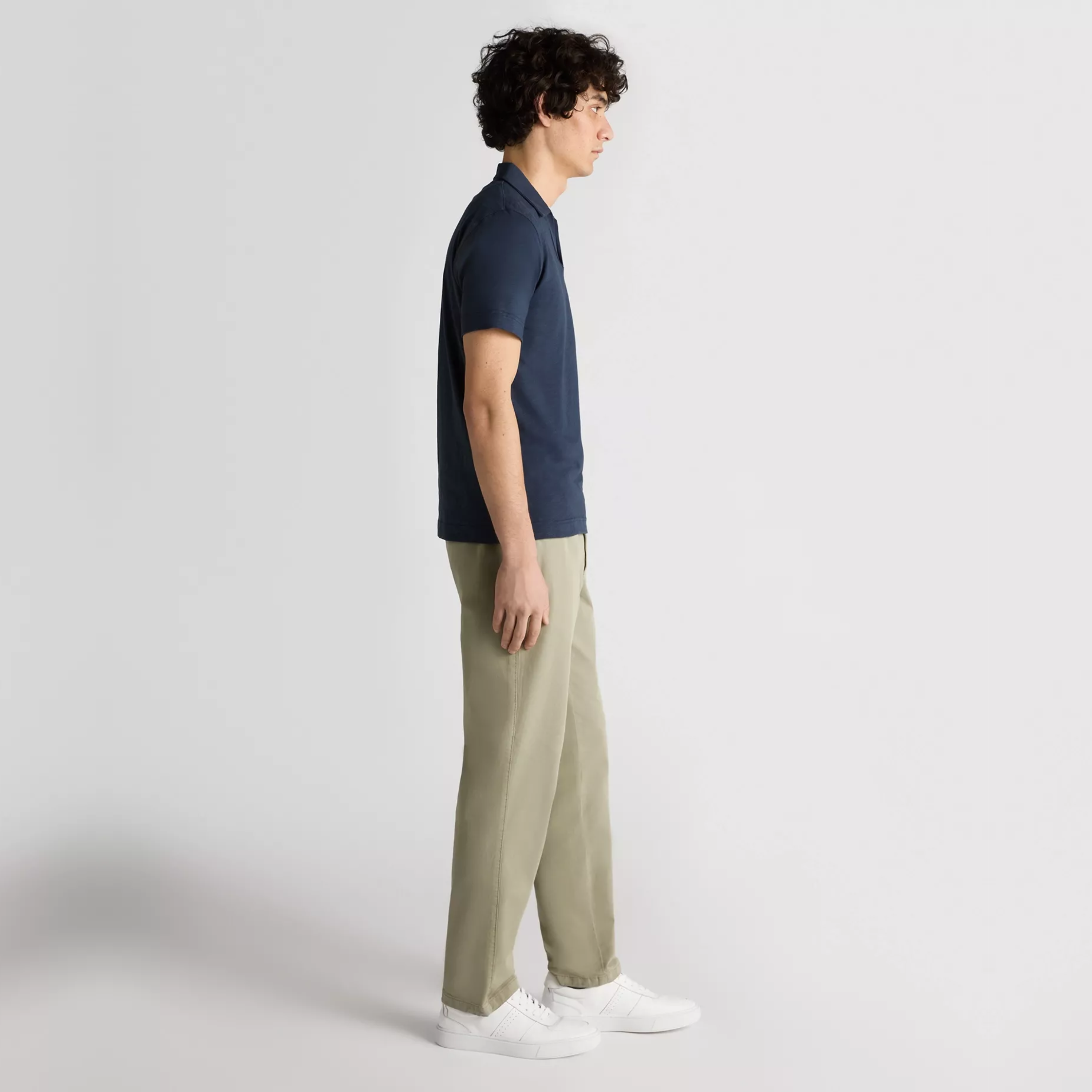 Remus Slub Yarn Open Collar Jersey Polo Shirt - Navy