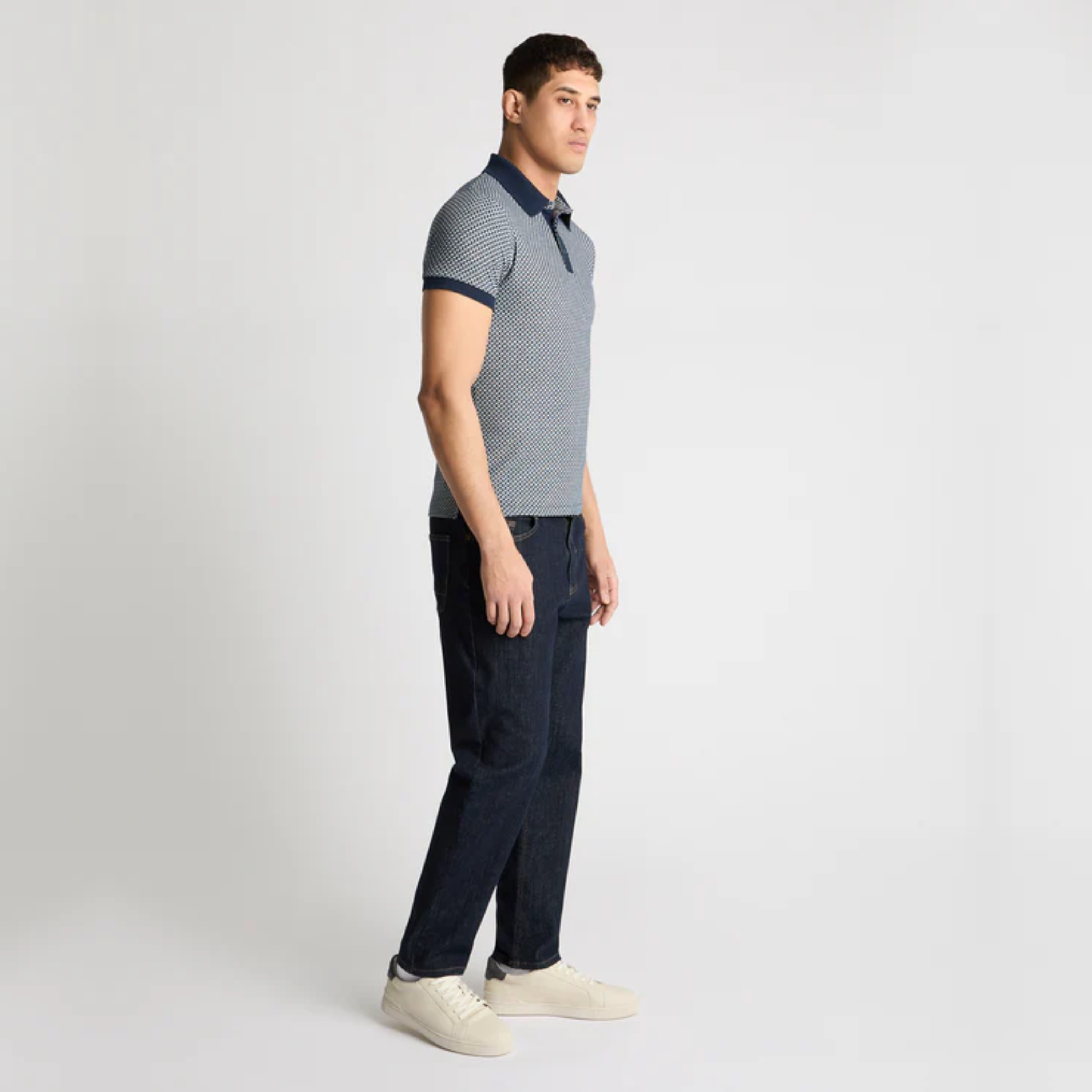 Remus Basket Weave Short Sleeve Polo Shirt - Navy