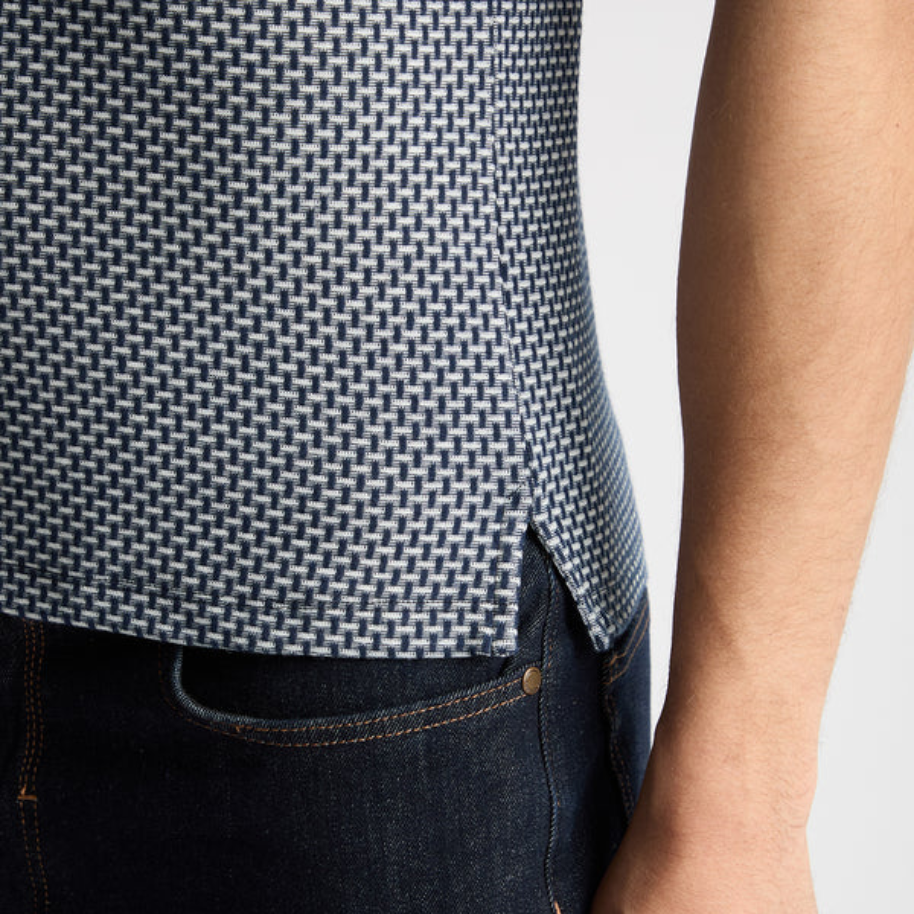 Remus Basket Weave Short Sleeve Polo Shirt - Navy